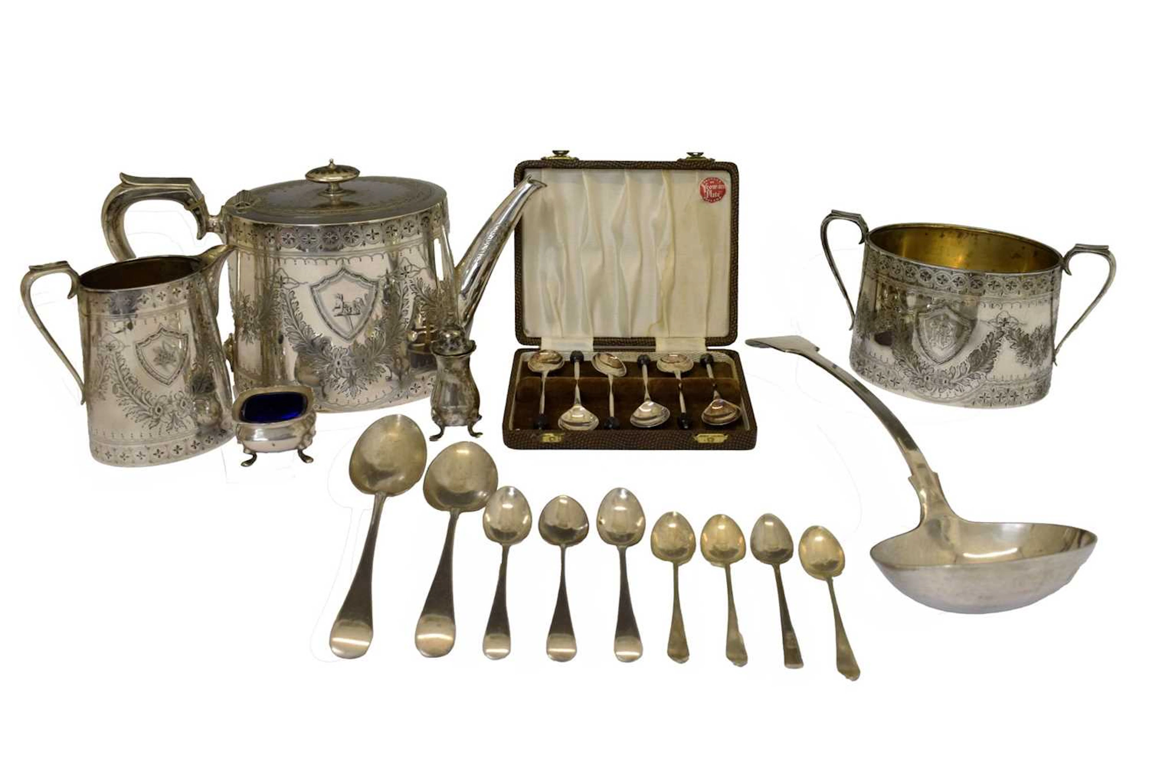 Assorted silver-plated wares to include: a late 19th century three-piece