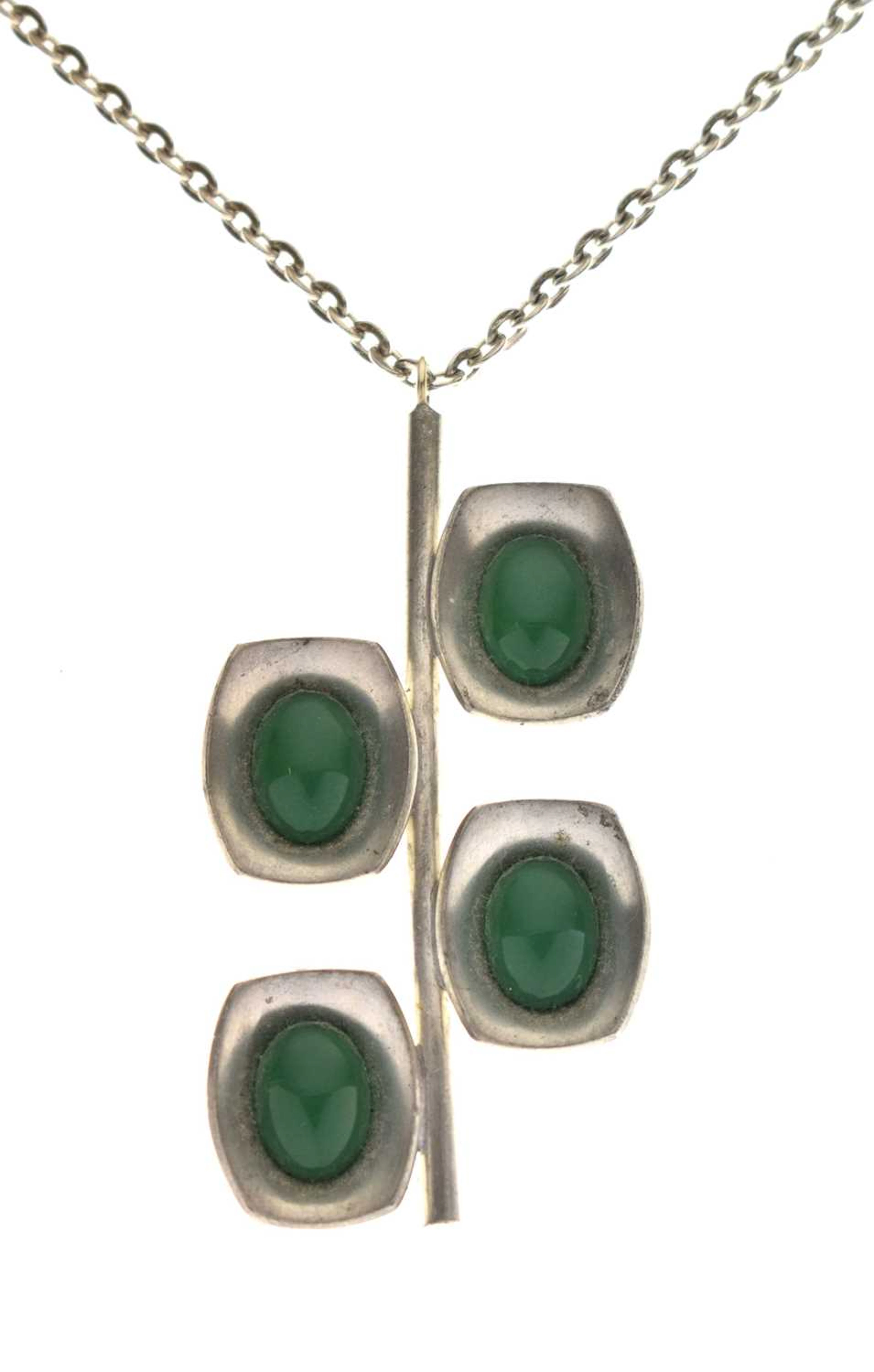 Jorgen Jensen green glass pewter pendant necklace