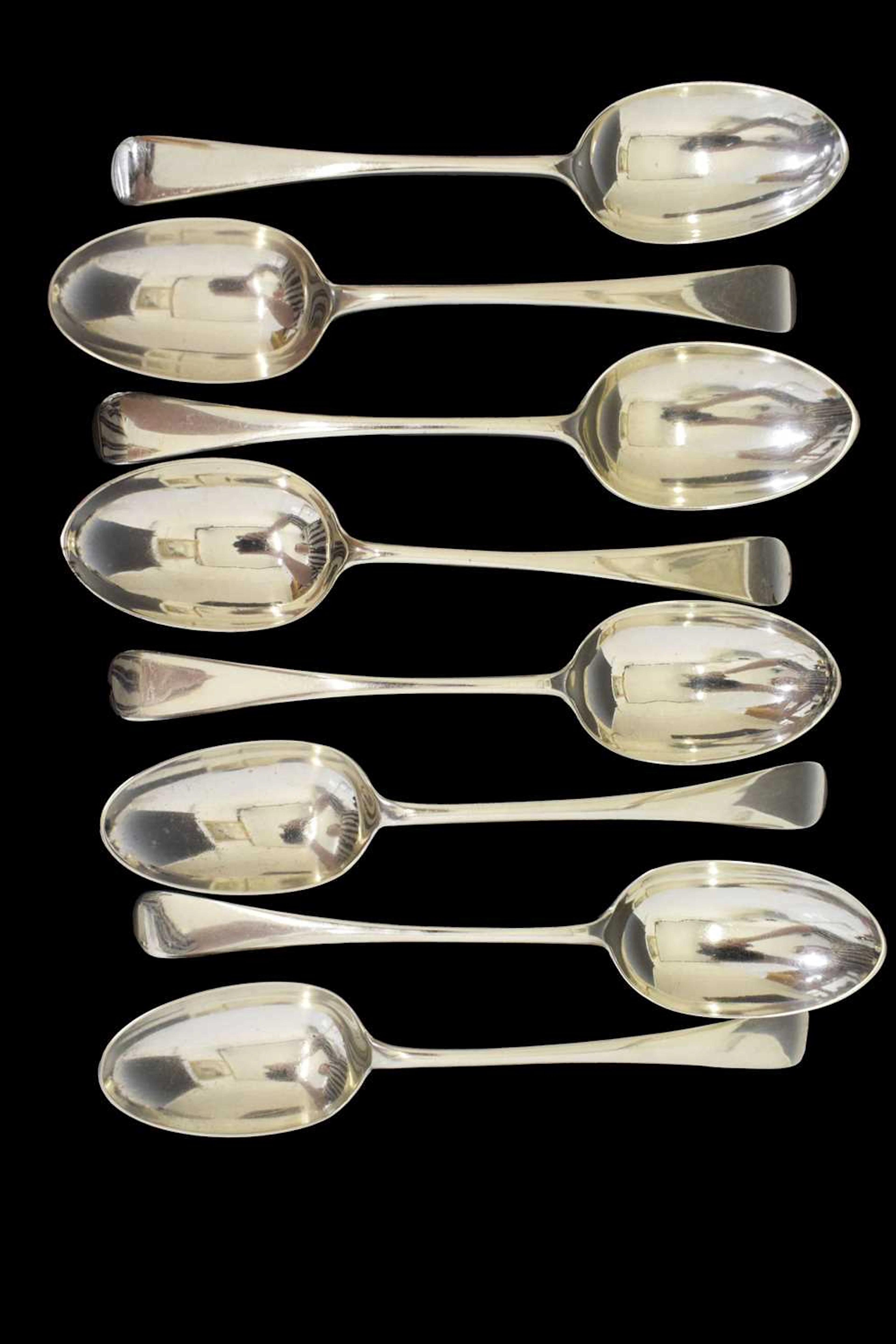 Matched set of eight silver Old English pattern tablespoons