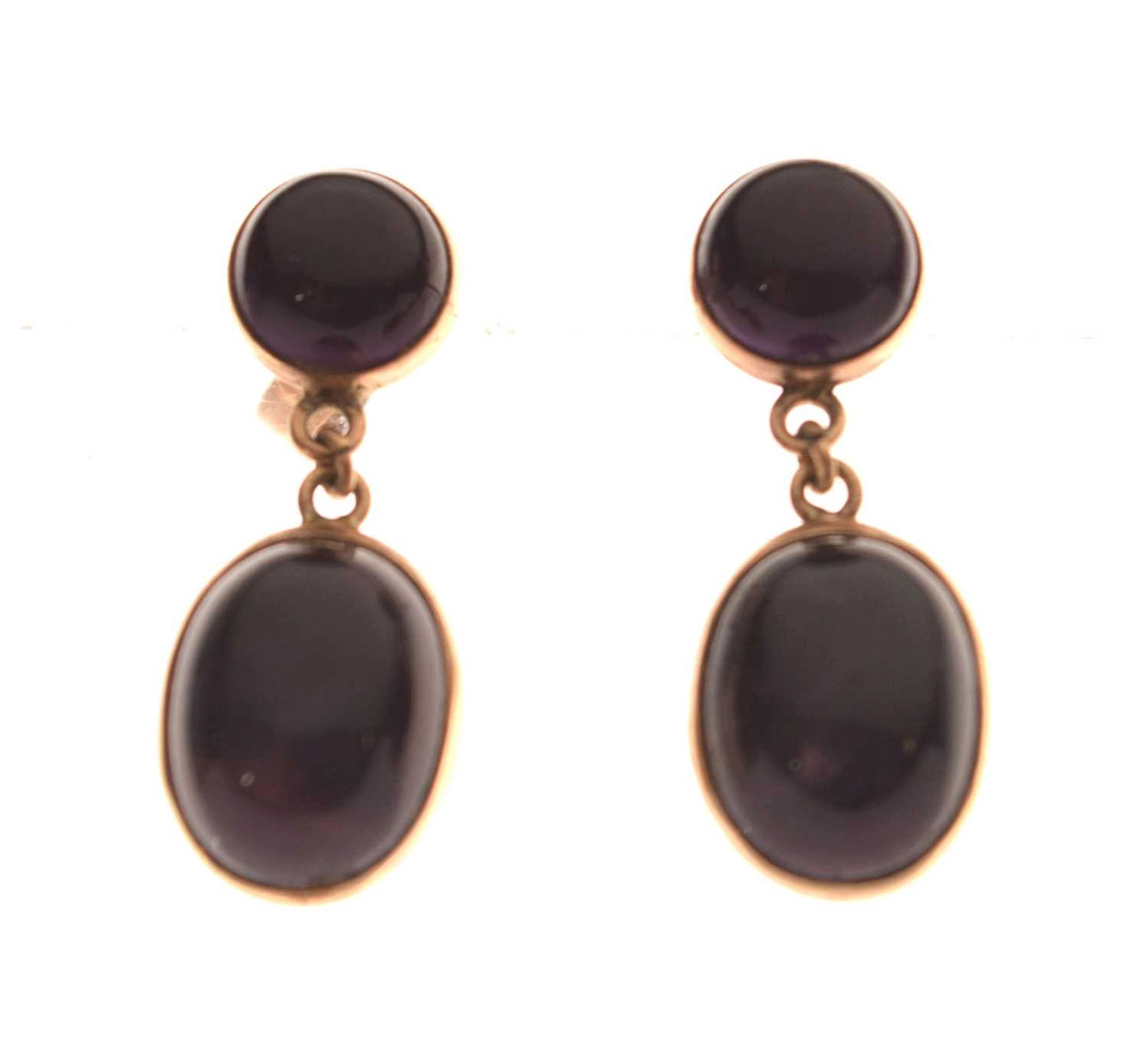 Pair of amethyst 9ct gold drop earrings