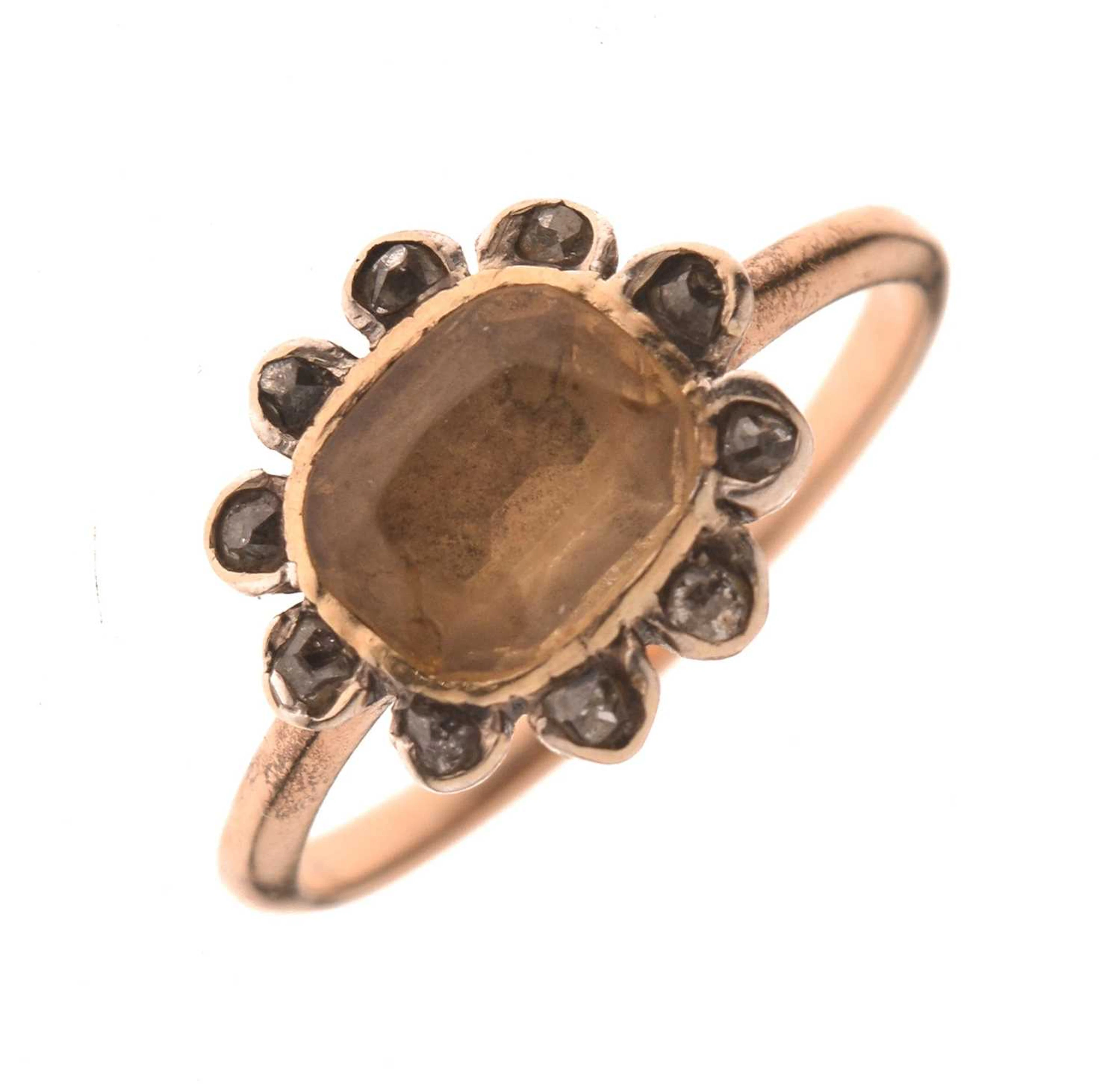 Georgian foiled back citrine and diamond cluster ring