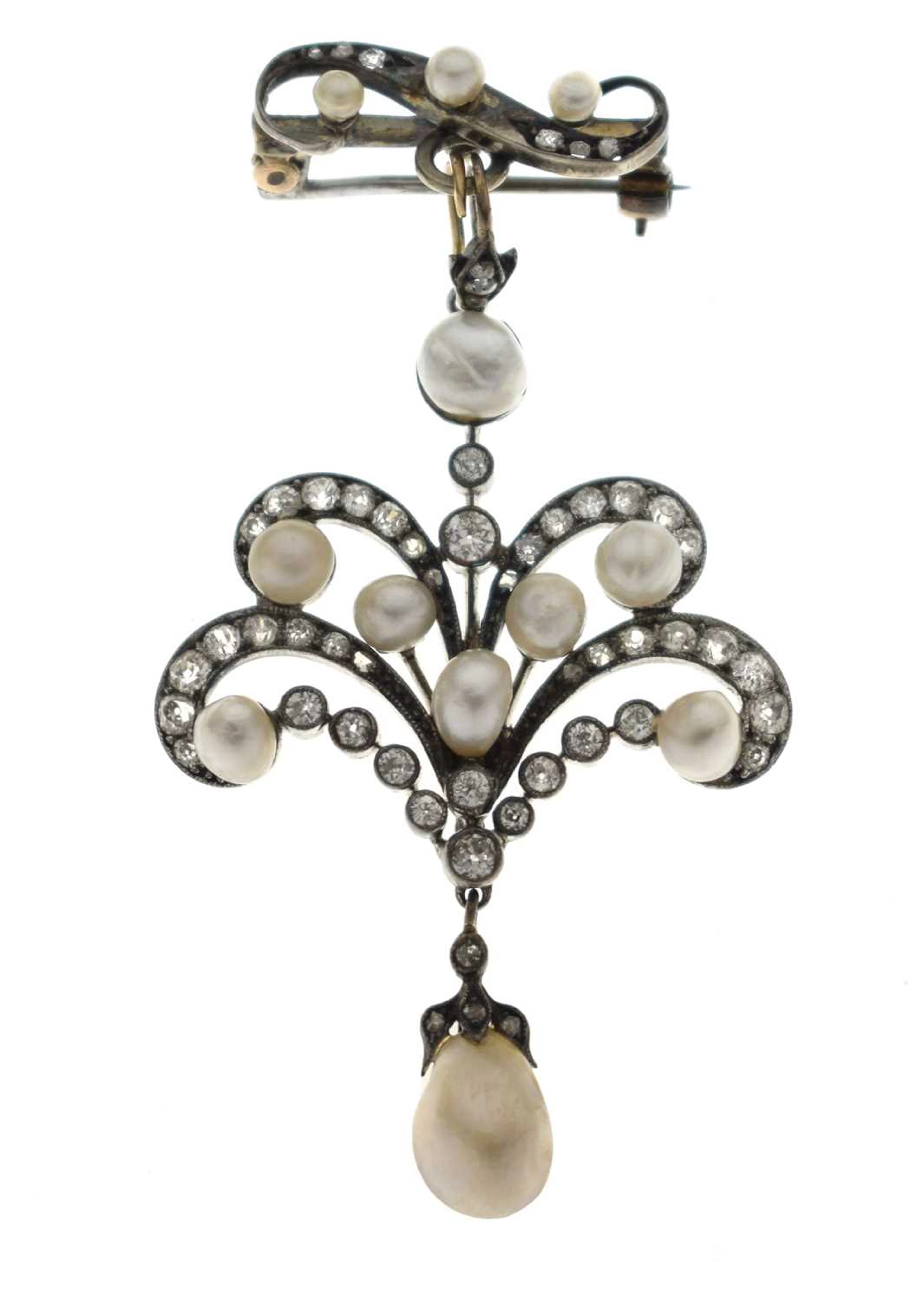 Victorian diamond and pearl unmarked yellow metal and white metal