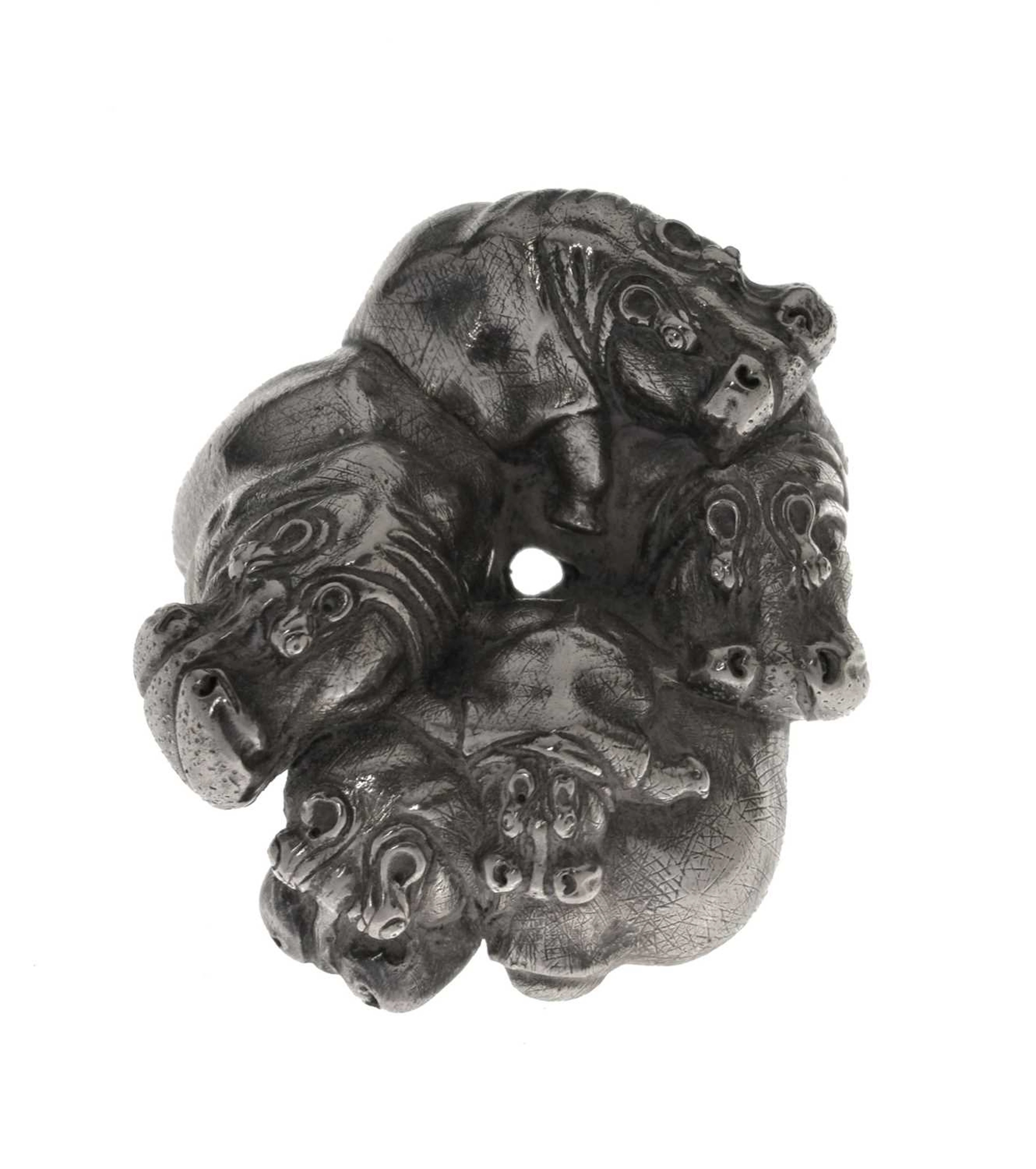 Patrick Mavros - Cast silver hippopotamus group paperweight 'Hippo