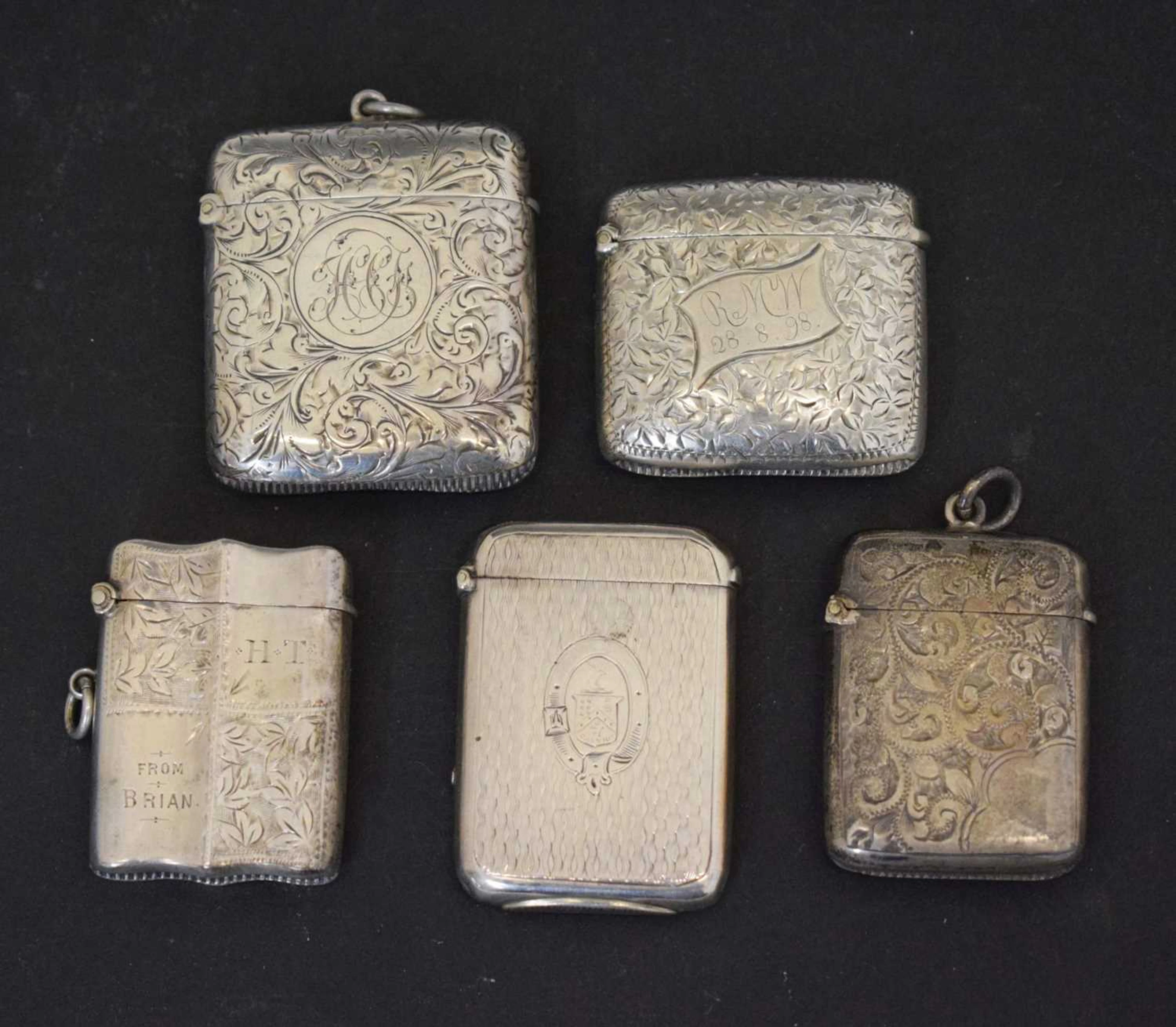 Five silver vesta cases