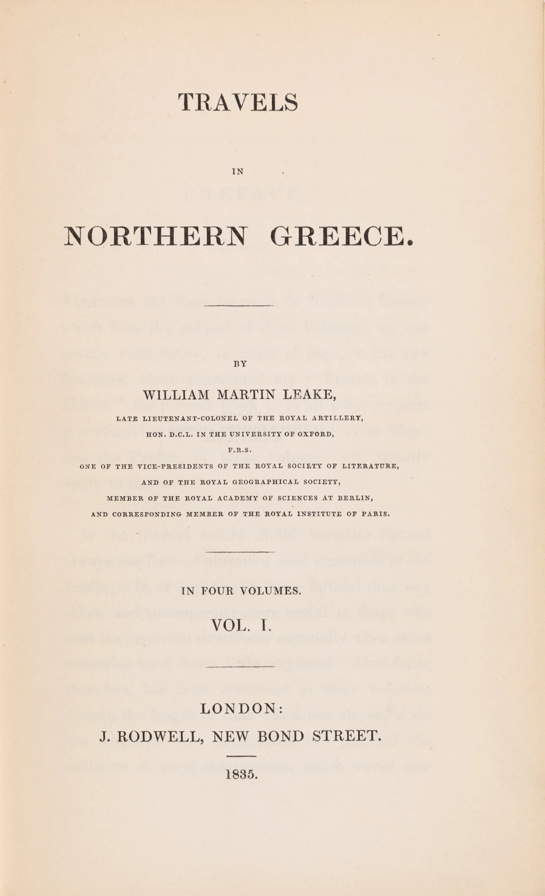 LEAKE, William Martin. Travels in Northern Greece.