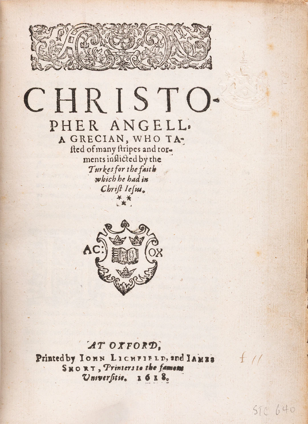 ANGELOS, Christoforos. Christopher Angell, a Grecian, who tasted of