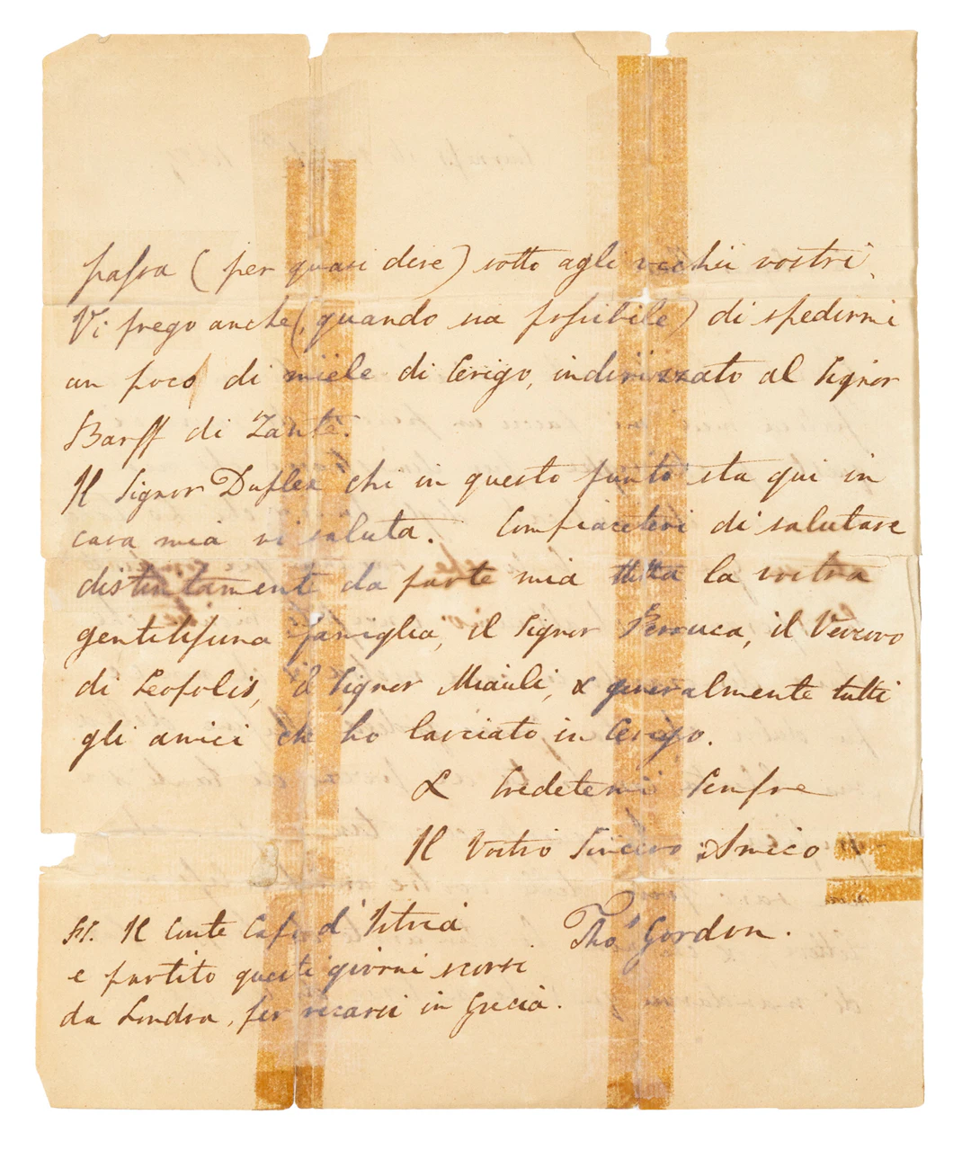 GORDON, Thomas, 1788-1841, Βρετανός φιλέλληνας και αγωνιστής. Αὐτόγραφη