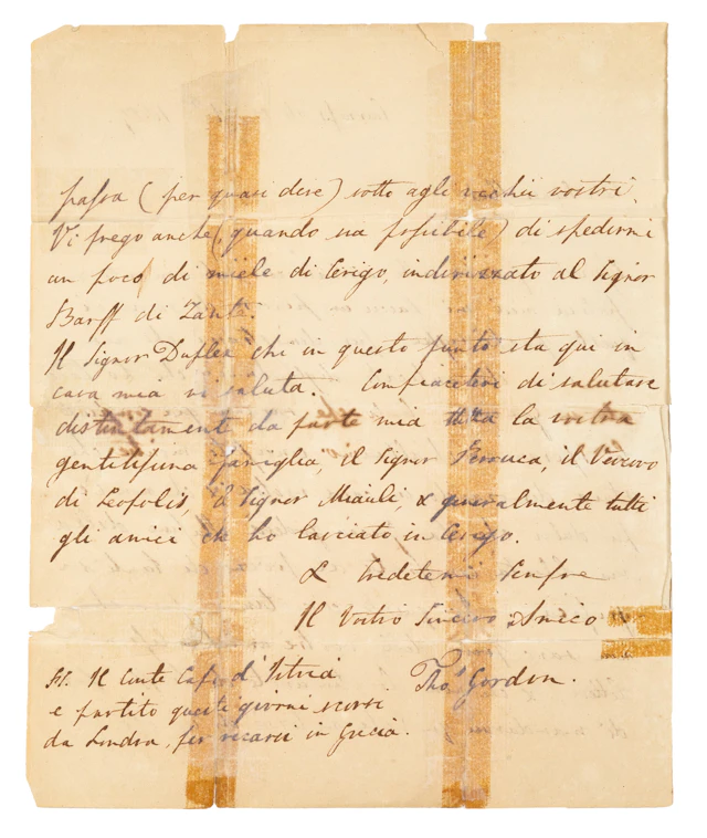 GORDON, Thomas, 1788-1841, Βρετανός φιλέλληνας και αγωνιστής. Αὐτόγραφη
