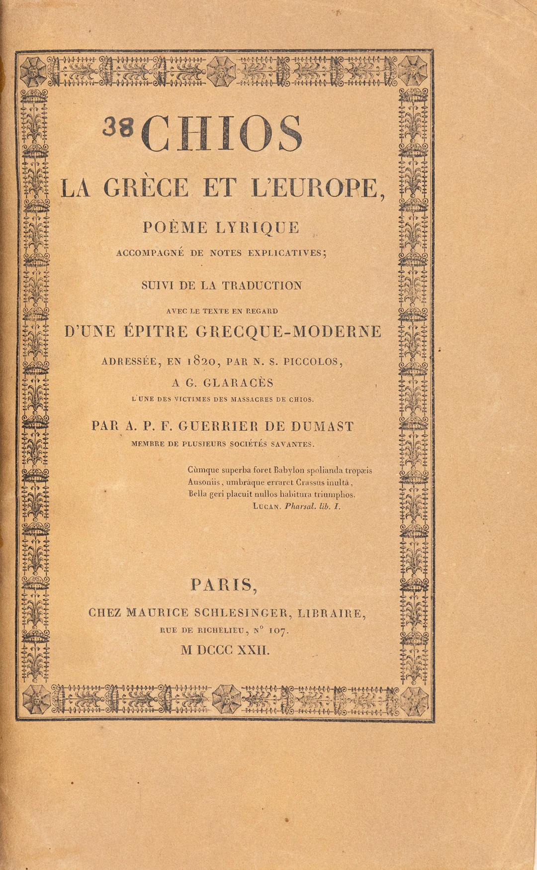 GUERRIER DE DUMAST, Auguste Prosper François, baron. Chios, la Grèce