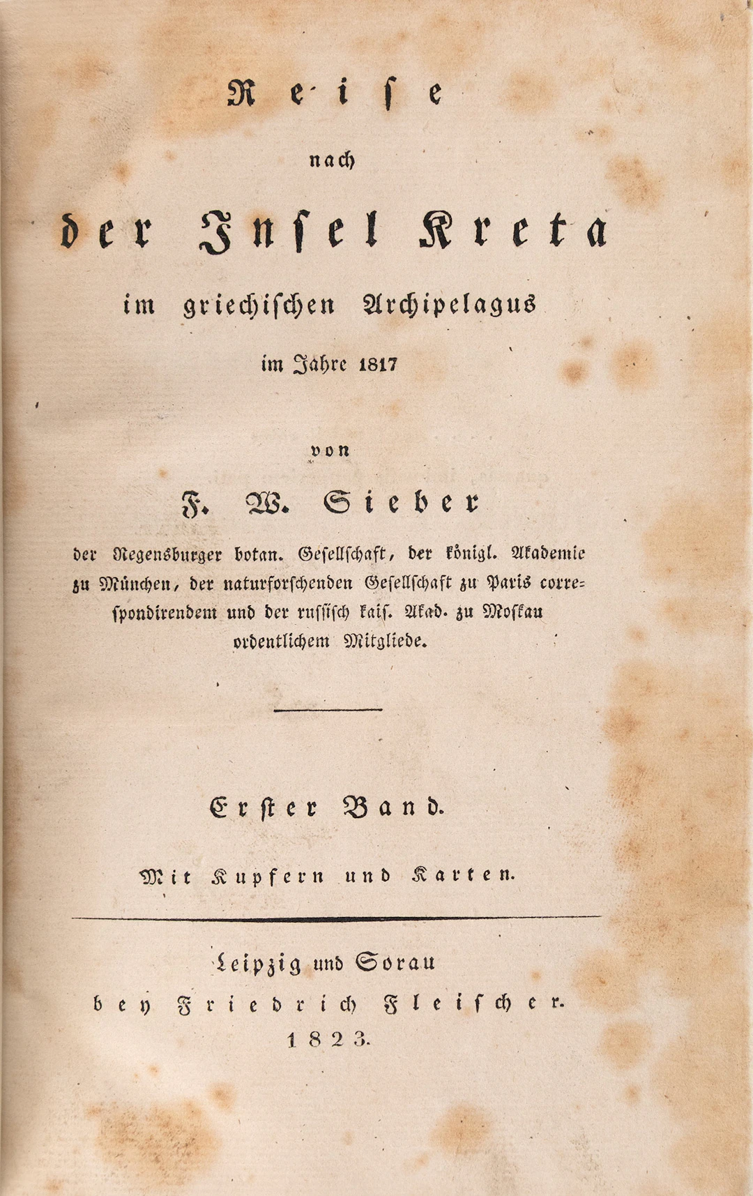 SIEBER, Franz Wilhelm. Reise nach der Insel Kreta im griechischen