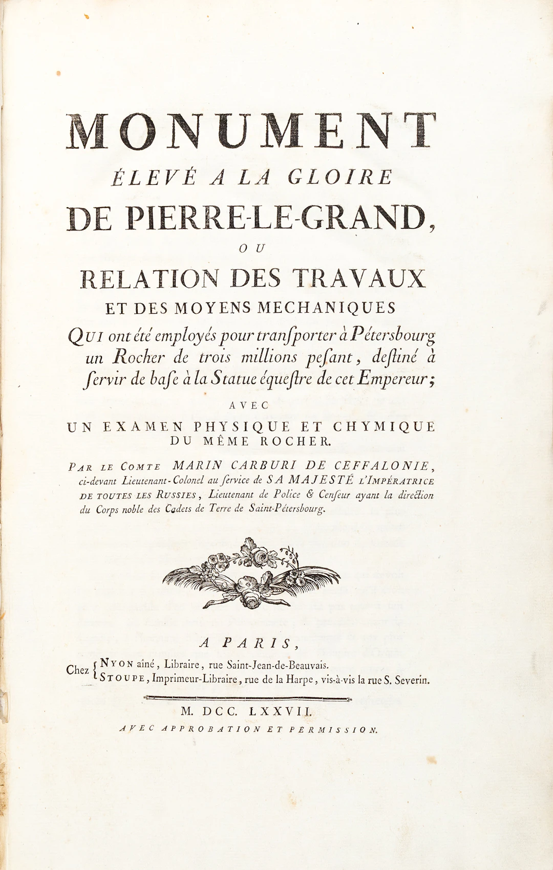 CARBURI, Marin. Monument élevé a la gloire de Pierre-le-Grand, ou