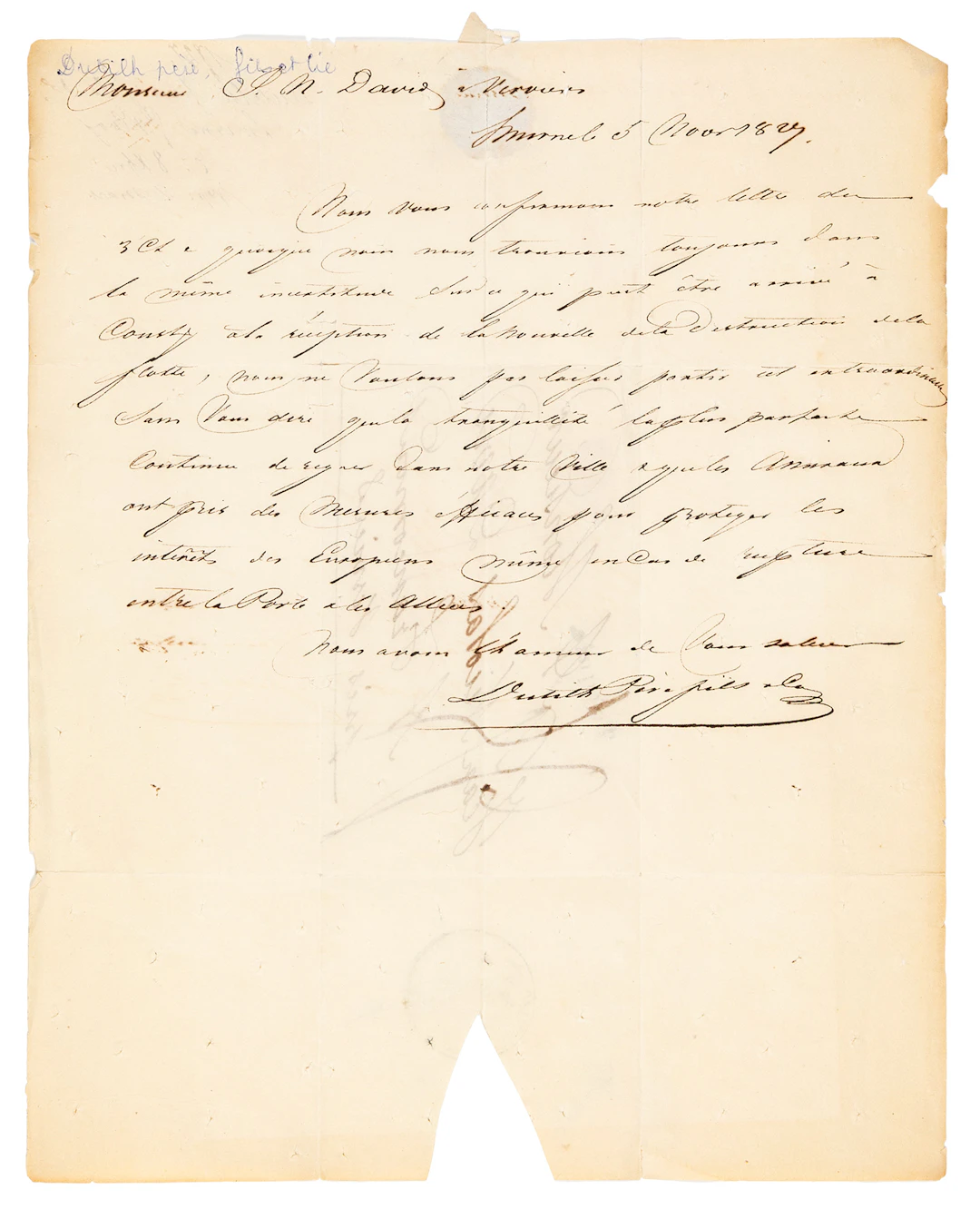 ΝΑΥΜΑΧΙΑ ΝΑΒΑΡΙΝΟΥ — DUTILH, père & fils, έμποροι στη Σμύρνη. Ἐπιστολὴ