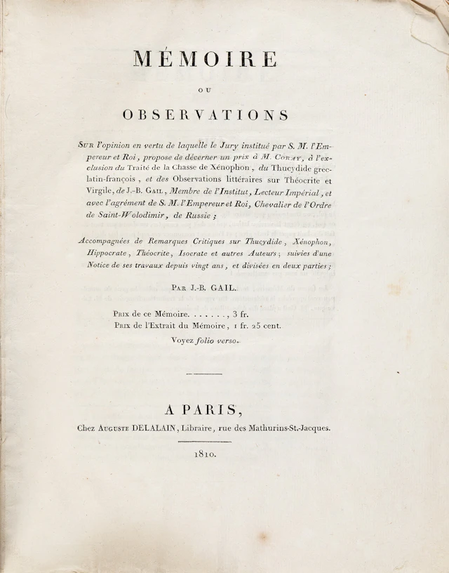 GAIL, Jean-Baptiste. Mémoire ou observations sur l'opinion en vertu