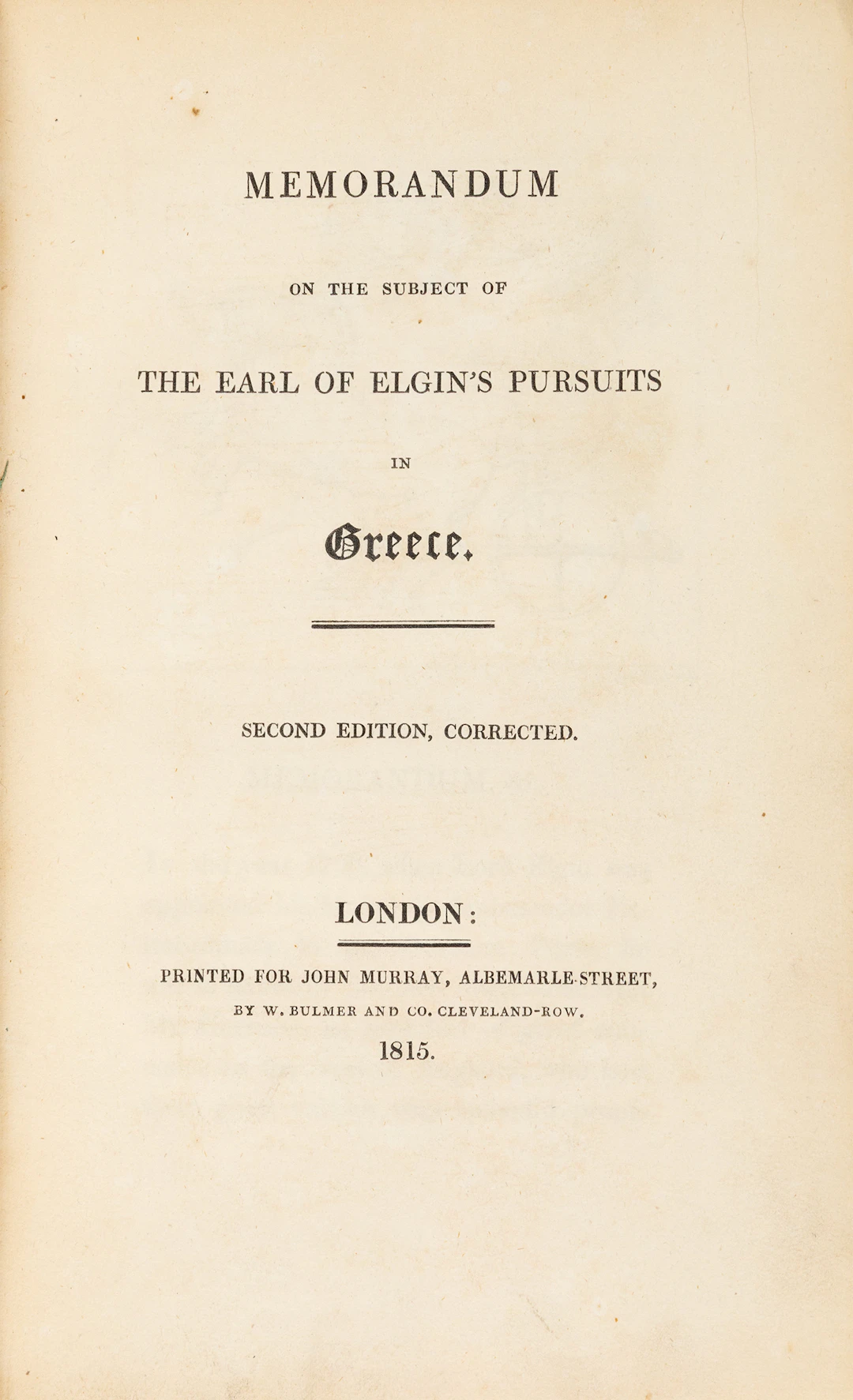 [HAMILTON, William Richard]. Memorandum on the subject of the Earl