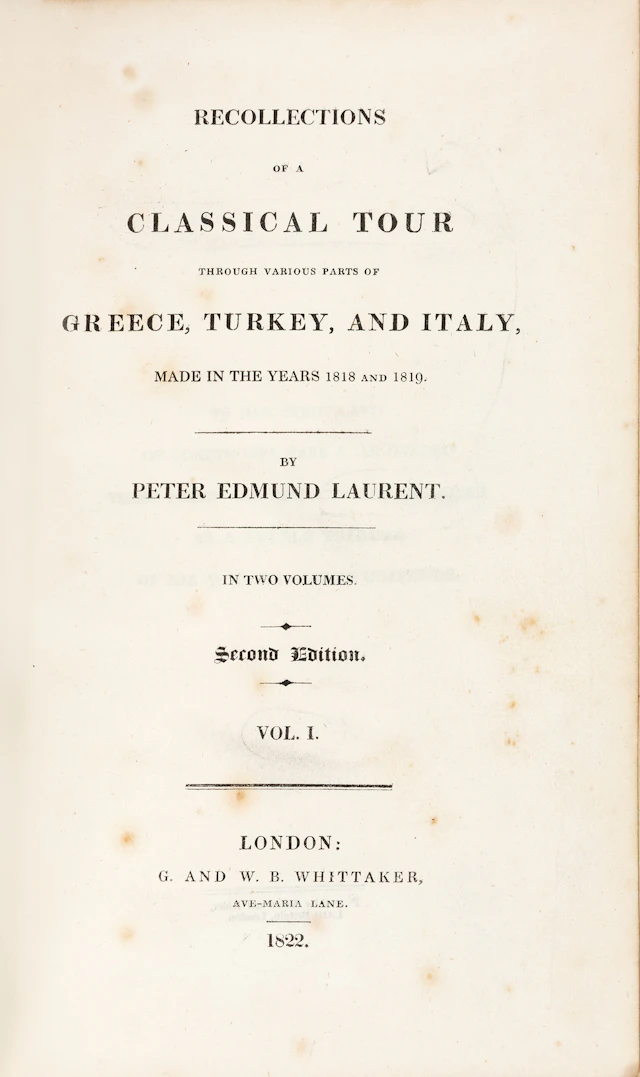LAURENT, Peter Edmund. Recollections of a classical tour through various