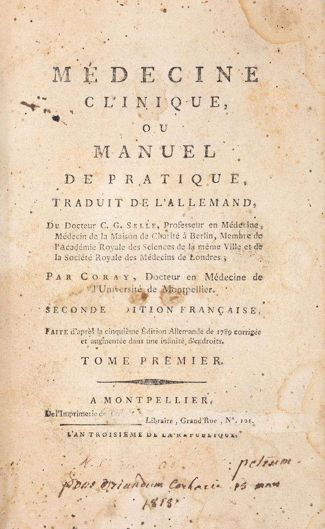 ΚΟΡΑΗΣ, Αδαμάντιος. — SELLE, Christian Gottlieb. Médecine clinique