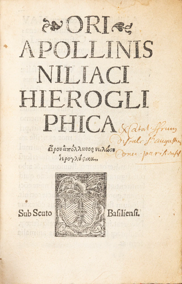 HORAPOLLO. Ori Apollonis Niliaci Hierogliphica. Ὤρου Ἀπόλλωνος Νειλώου