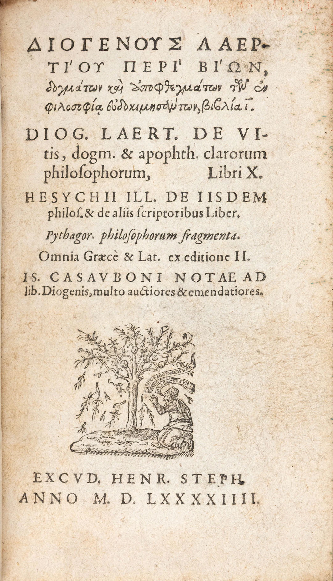 DIOGENES Laertius. Διογένους Λαερτίου Περὶ βίων, δογμάτων καὶ ἀποφθεγμάτων