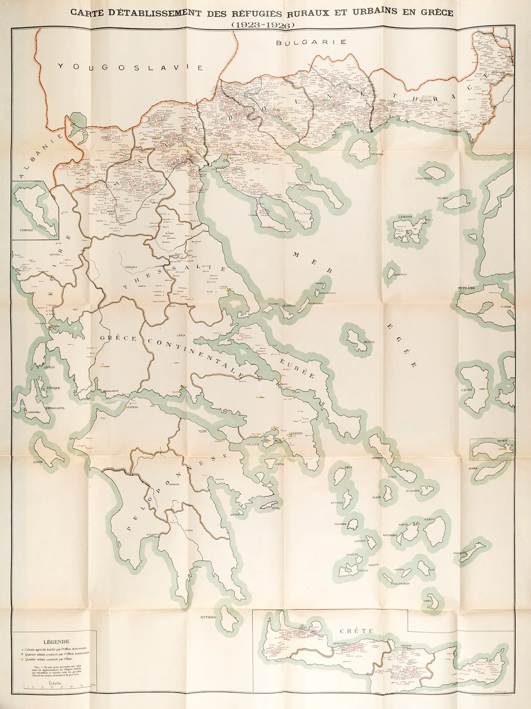 Carte d'établissement des réfugiés ruraux et urbains en Grèce (1923-1926).