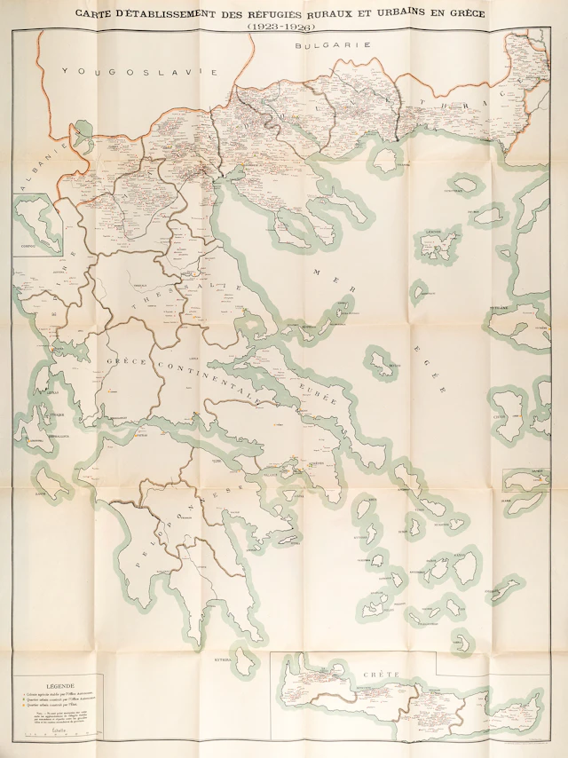 Carte d'établissement des réfugiés ruraux et urbains en Grèce (1923-1926).
