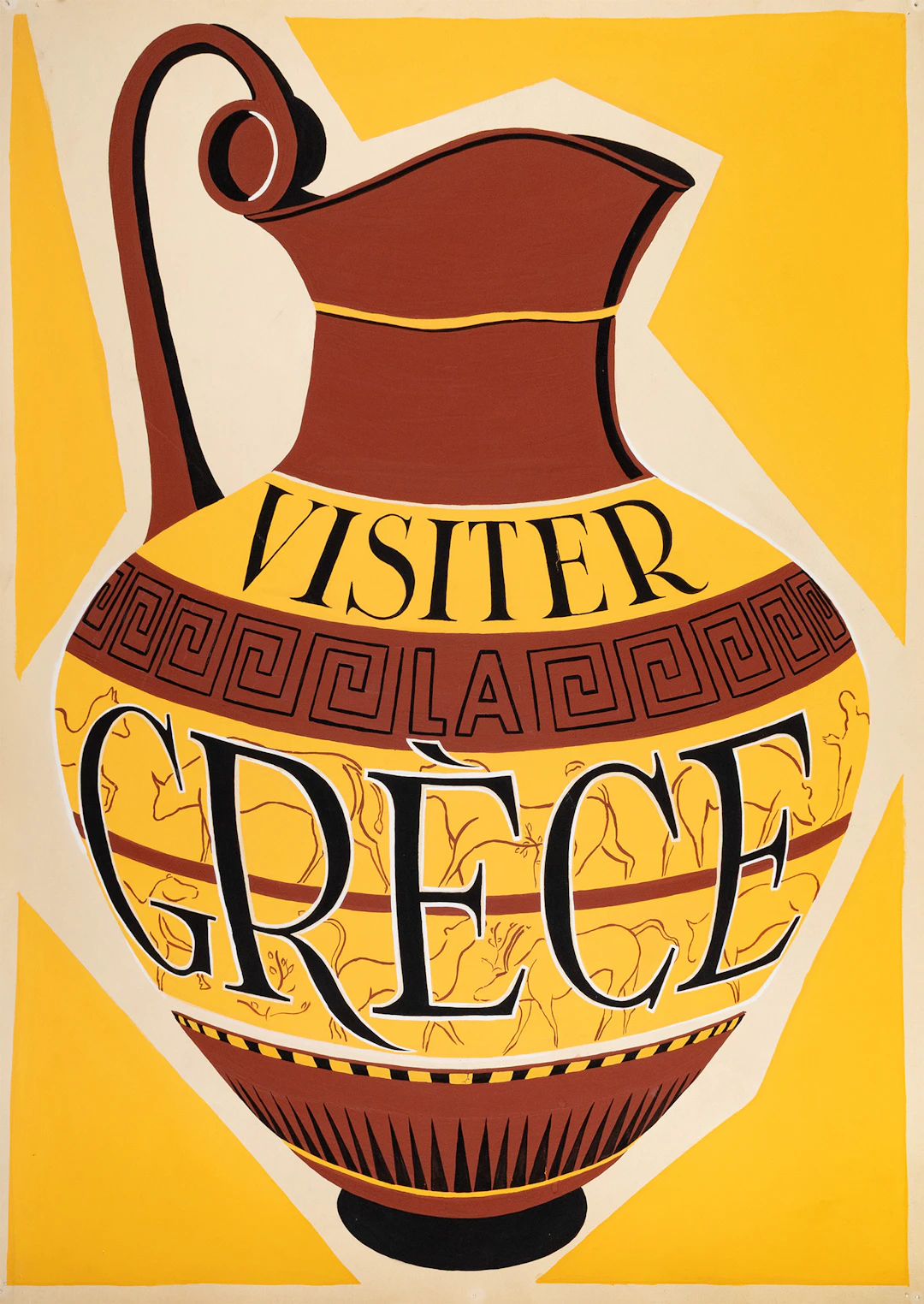Visiter la Grèce [Μακέτα γιά τουριστική ἀφίσα – Οἰνοχόη].