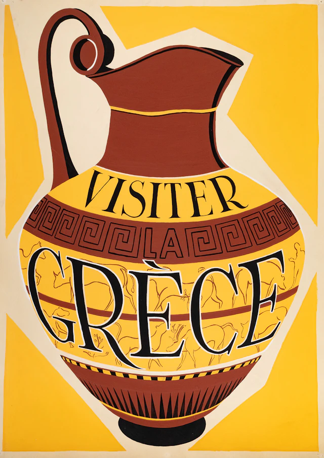 Visiter la Grèce [Μακέτα γιά τουριστική ἀφίσα – Οἰνοχόη].