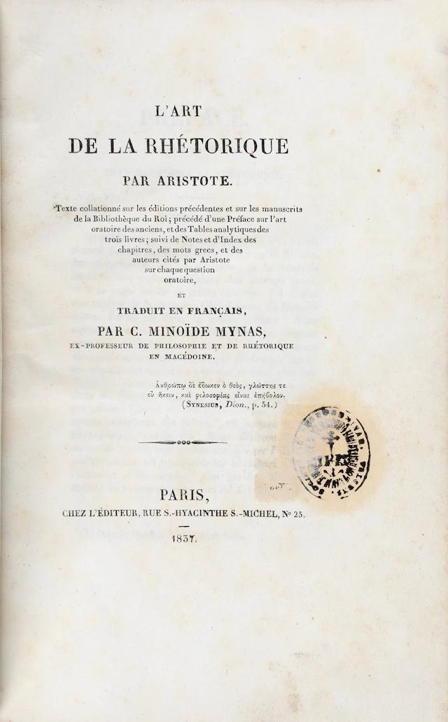 MYNAS, C. Minoïde. L'art de la rhétorique par Aristote. Texte collationné