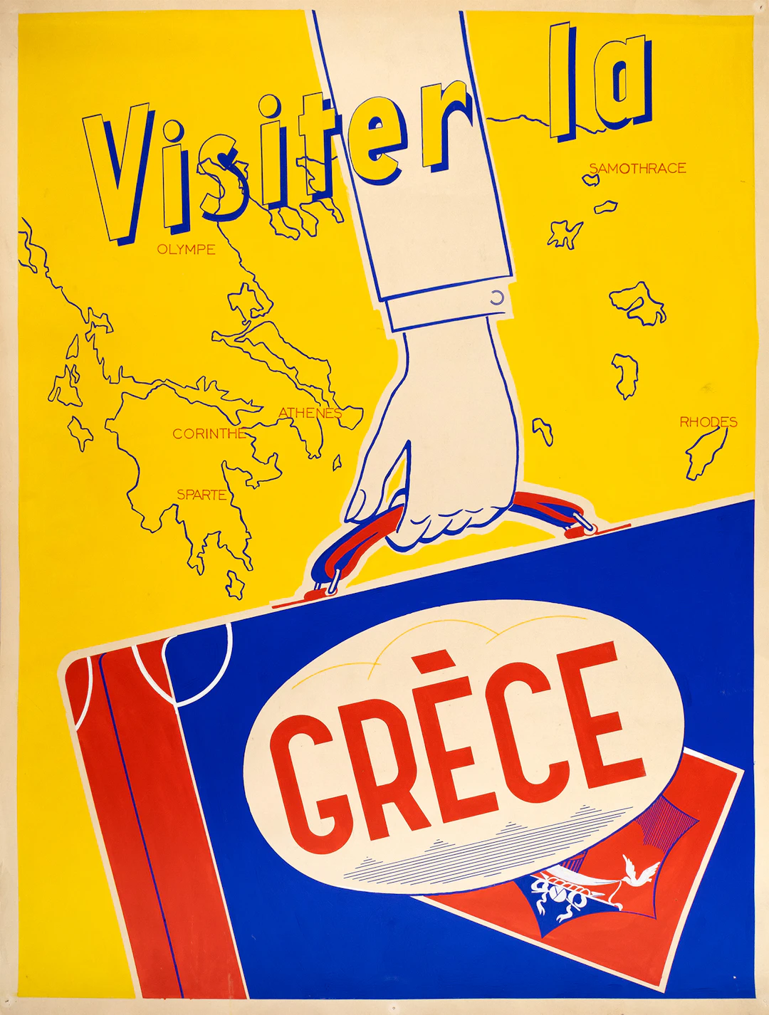 Visiter la Grèce [Μακέτα γιά τουριστική ἀφίσα - Βαλίτσα].