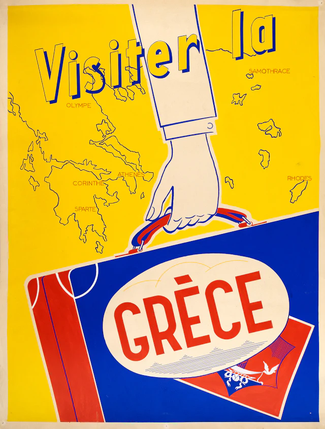 Visiter la Grèce [Μακέτα γιά τουριστική ἀφίσα - Βαλίτσα].