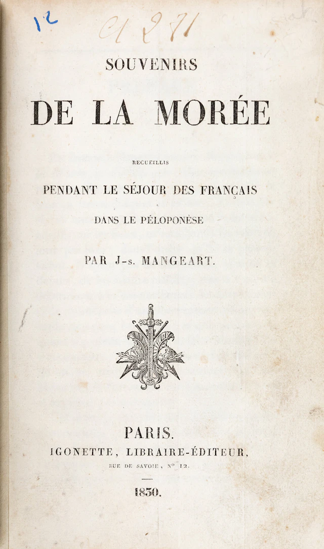 MANGEART, Jules. Souvenirs de la Morée, recueillis pendant le séjour