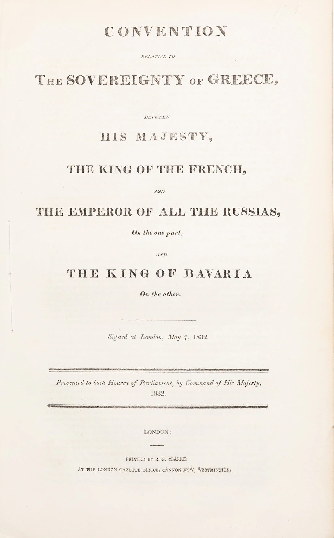 ΣΥΝΘΗΚΗ ΤΟΥ ΛΟΝΔΙΝΟΥ (7 ΜΑΪΟΥ 1832) – ΕΚΛΟΓΗ ΟΘΩΝΑ ΣΤΟΝ ΘΡΟΝΟ ΤΗΣ