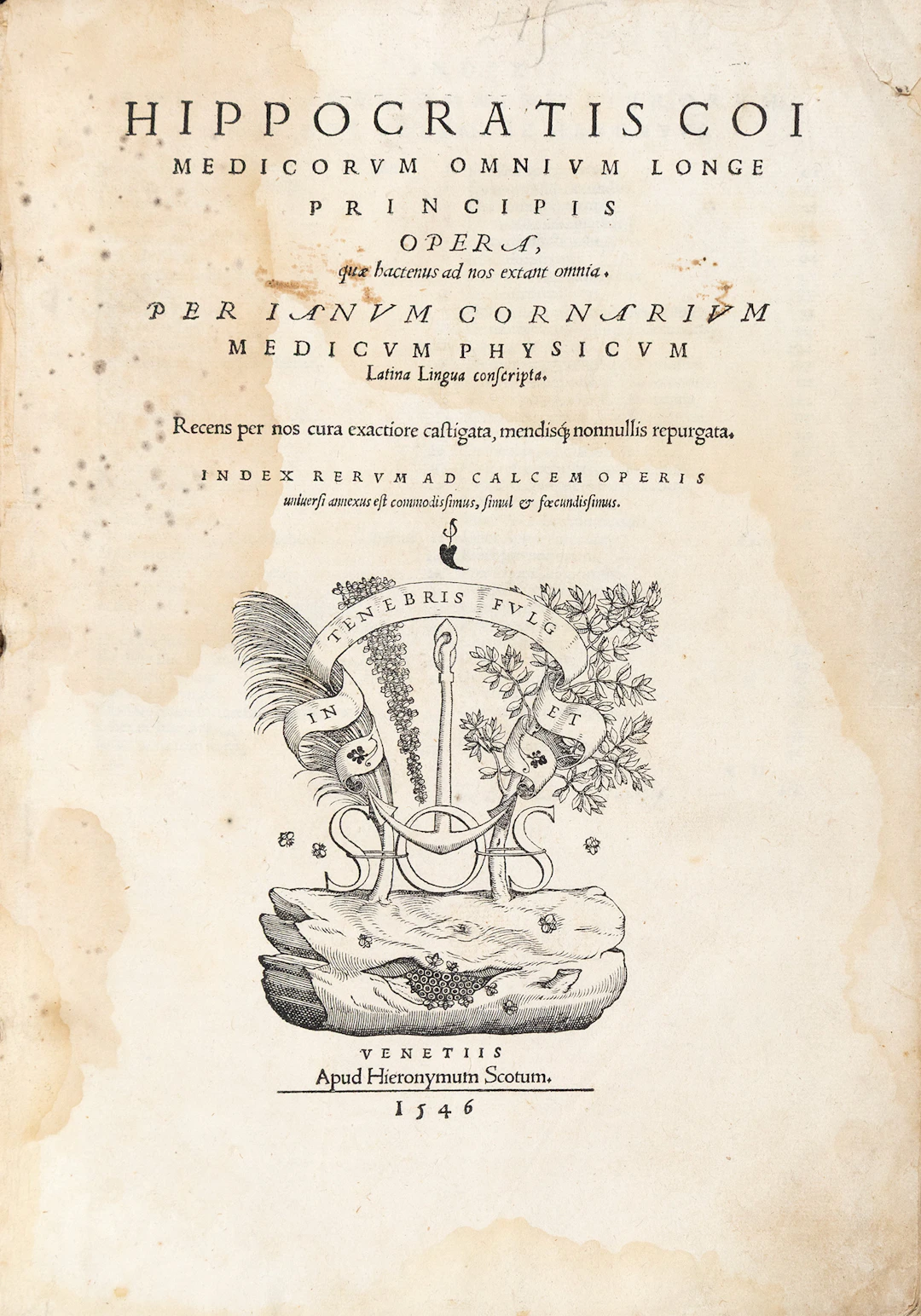 HIPPOCRATES. Hippocratis Coi Medicorum omnium longe principis opera