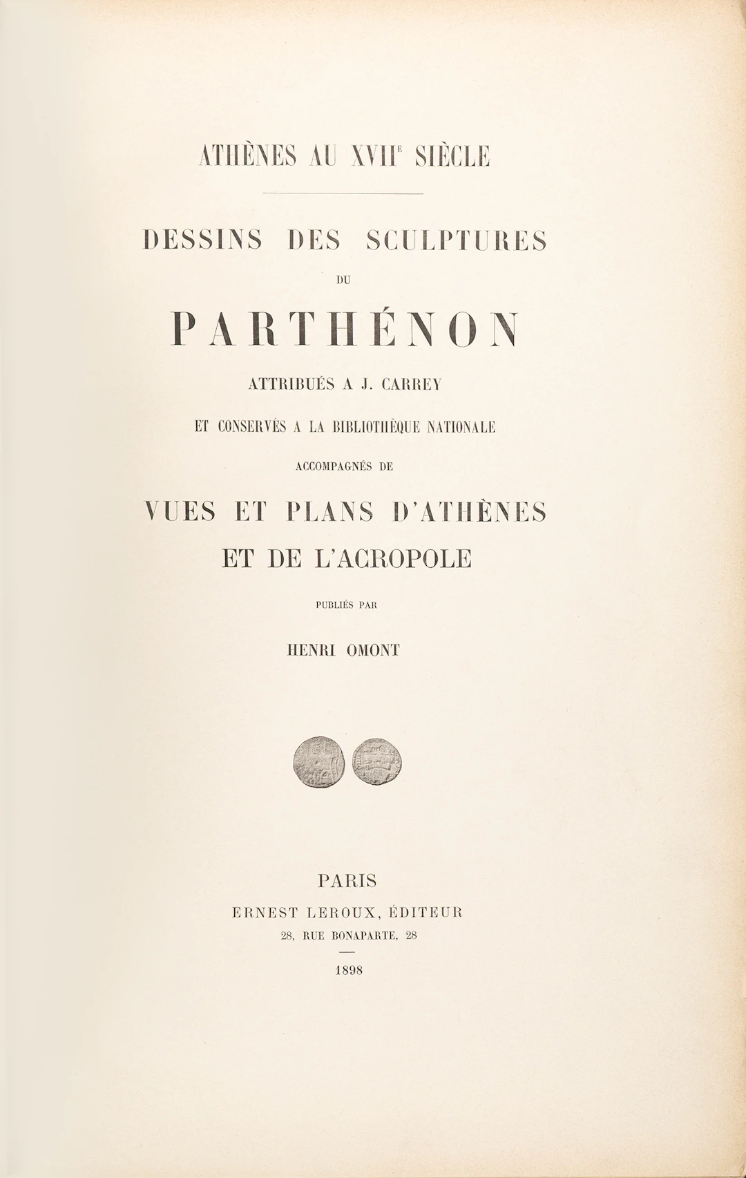 OMONT, Henri, εκδότης. Dessins des sculptures du Parthénon attribués