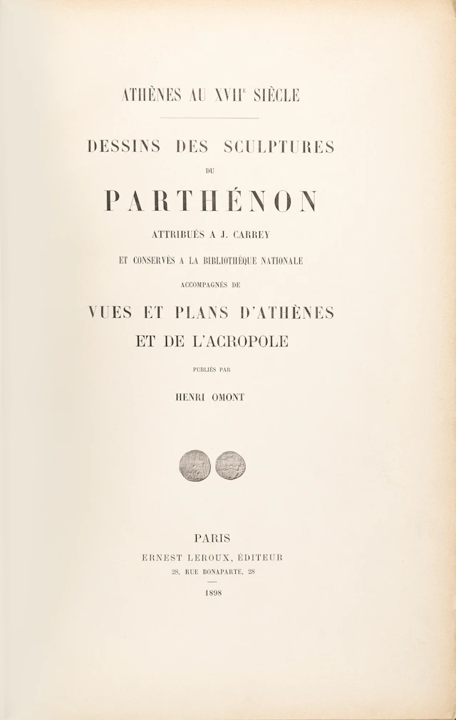OMONT, Henri, εκδότης. Dessins des sculptures du Parthénon attribués