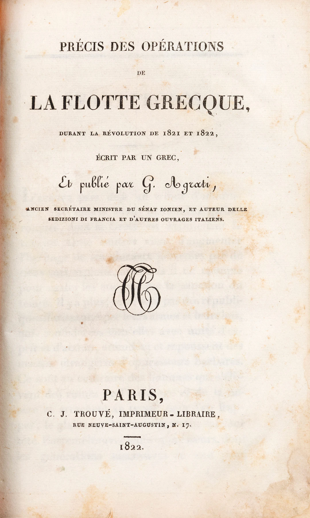 [MOUSTOXYDIS, Andreas]. Précis des opérations de la flotte grecque