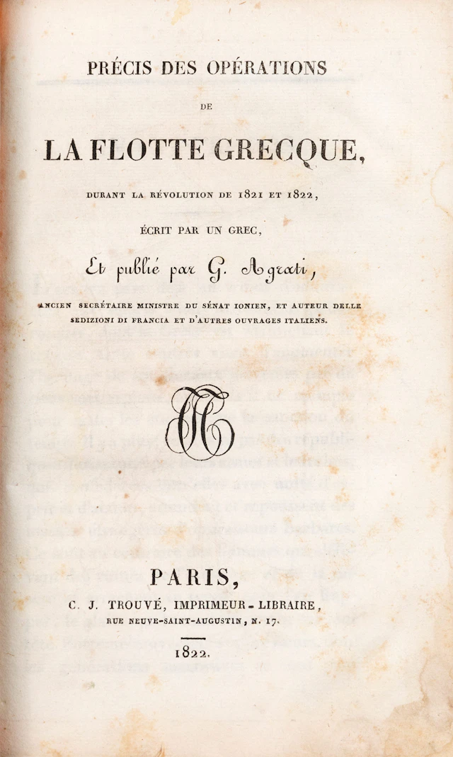[MOUSTOXYDIS, Andreas]. Précis des opérations de la flotte grecque