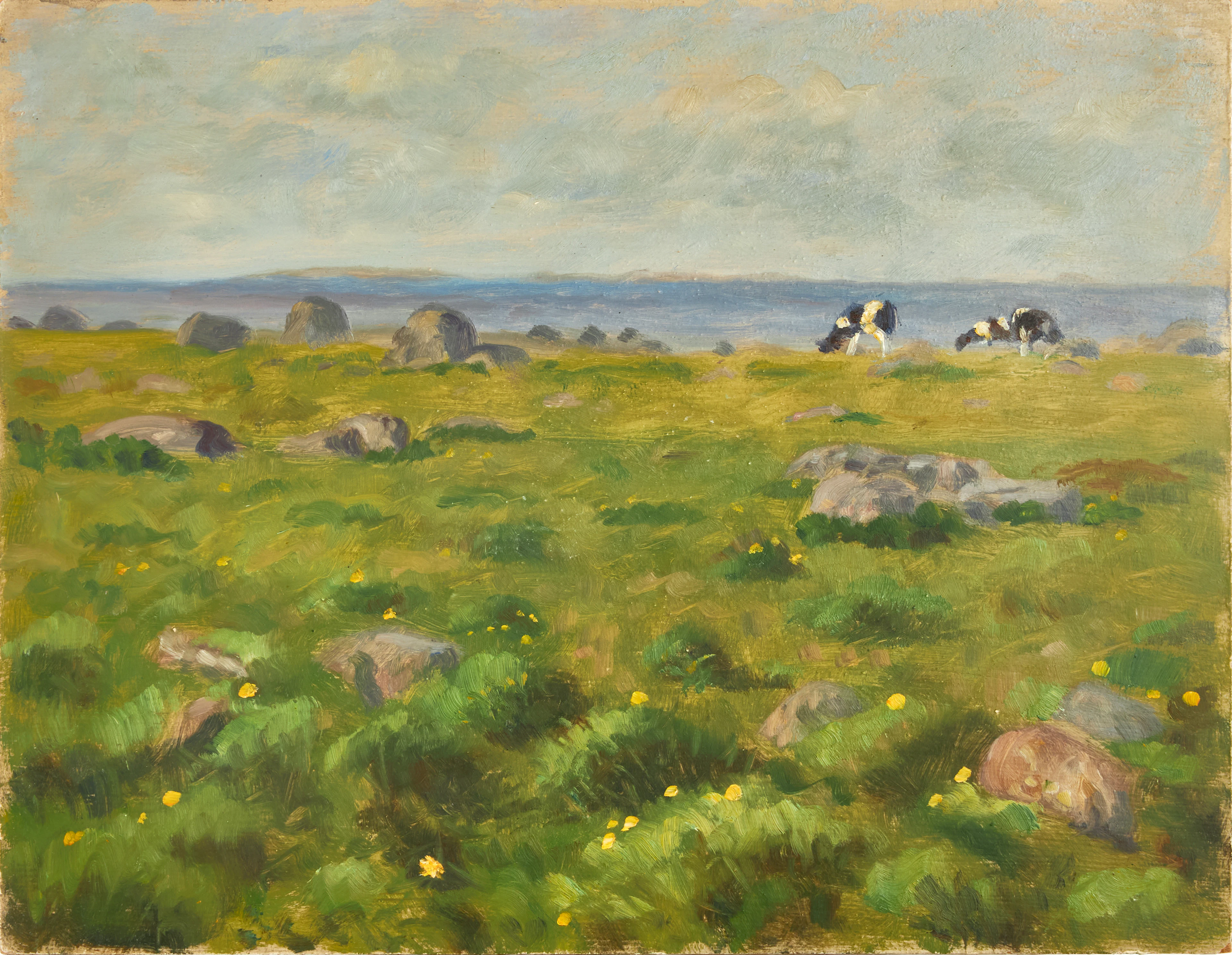 IVAN HUMBLA (SVERIGE, 1888–1962): Landskap med boskap, olja på pannå.