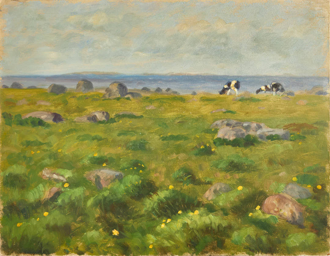 IVAN HUMBLA (SVERIGE, 1888–1962): Landskap med boskap, olja på pannå.