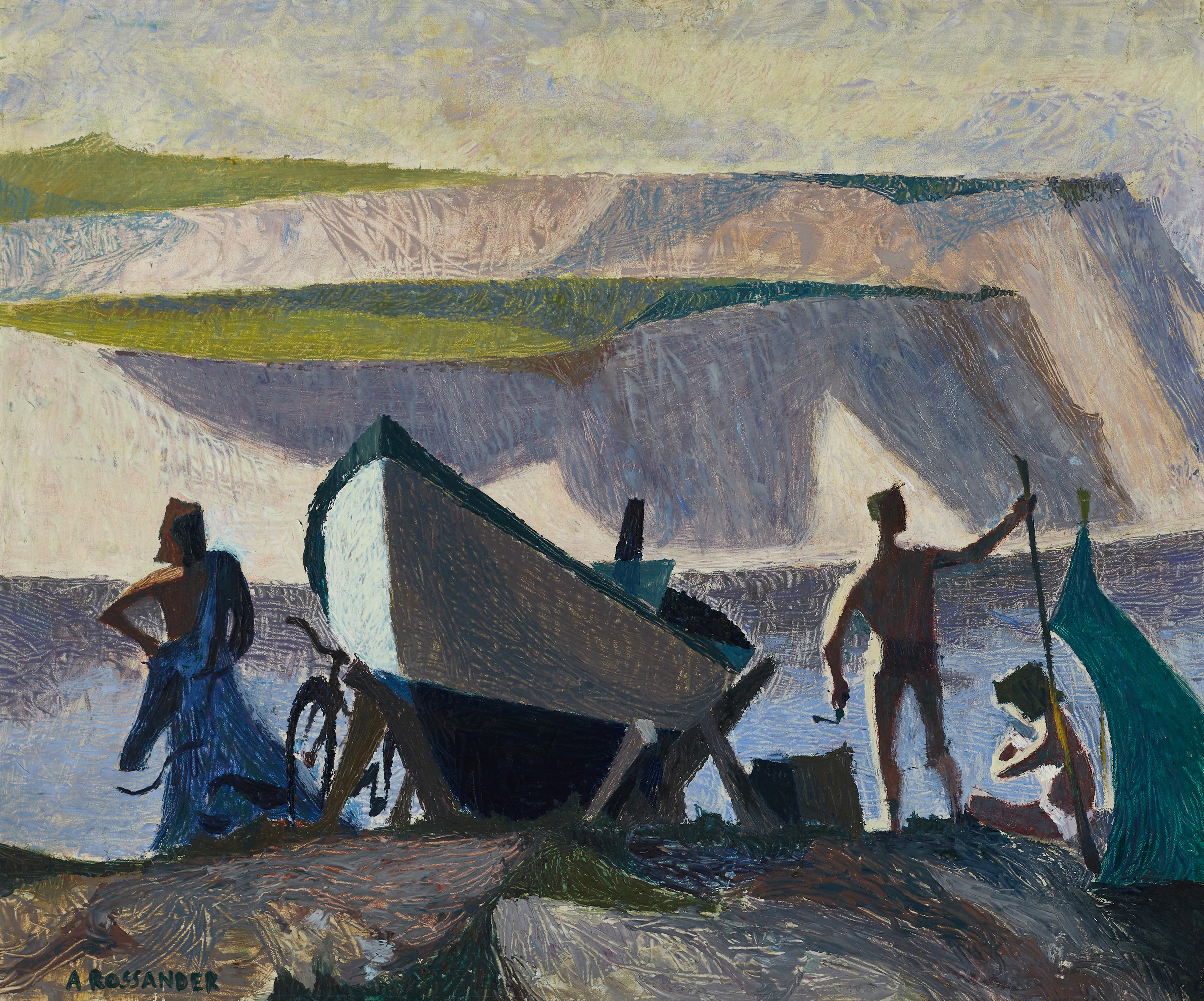 ARMAND ROSSANDER (1914-1976), Båt på strand med solbadare, signerad