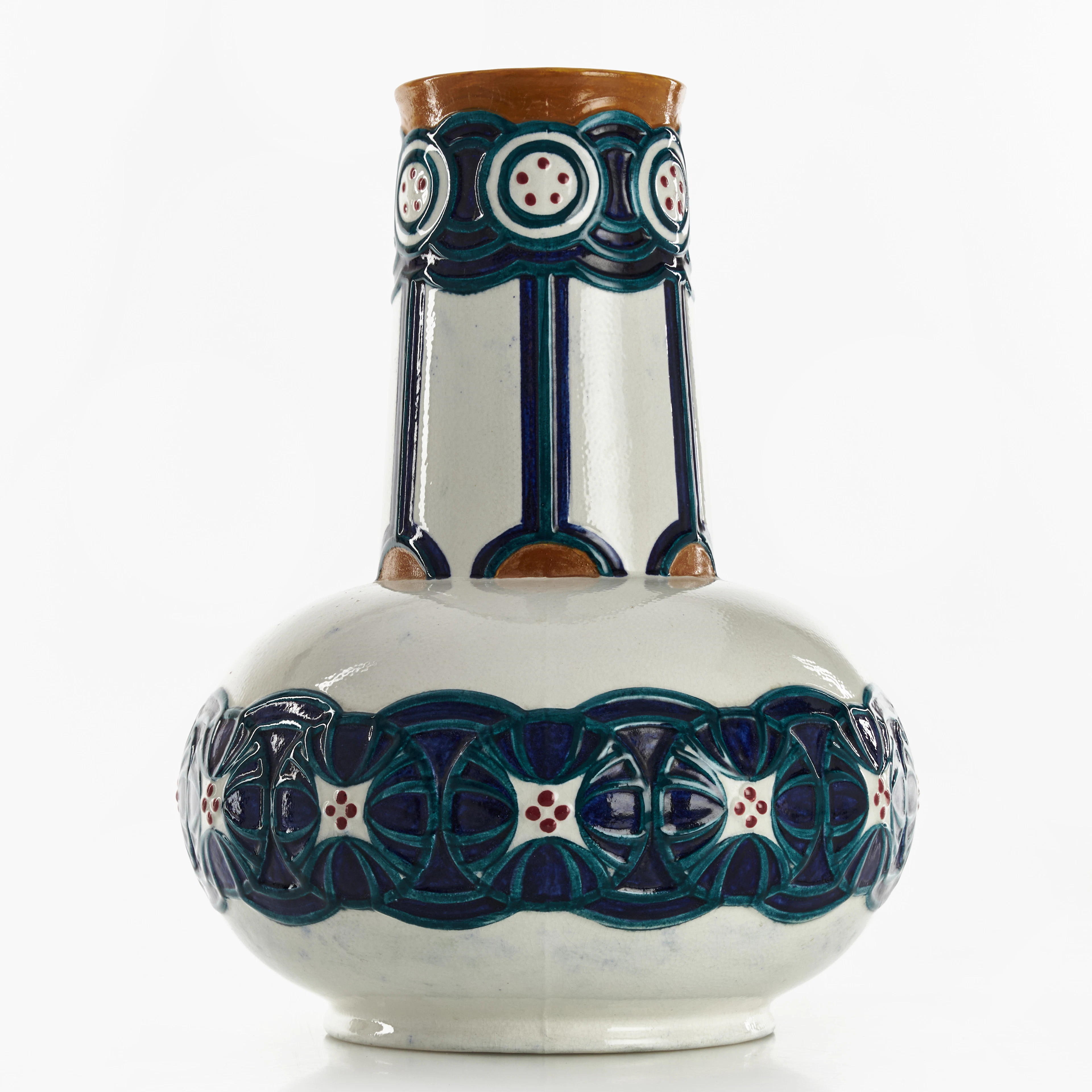 ALF WALLANDER (1862–1914). Vas, Art Nouveau, flintgods, polykrom dekor