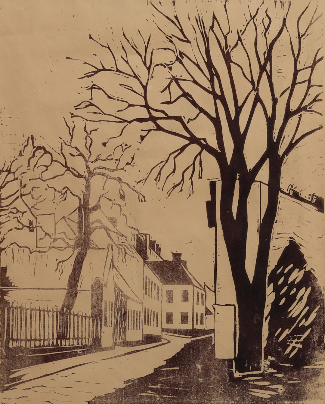 YNGVE THOR HENRIK BERG. LUNDAMOTIV, TRÄSNITT, SIGNERAD OCH DATERAD 1952.