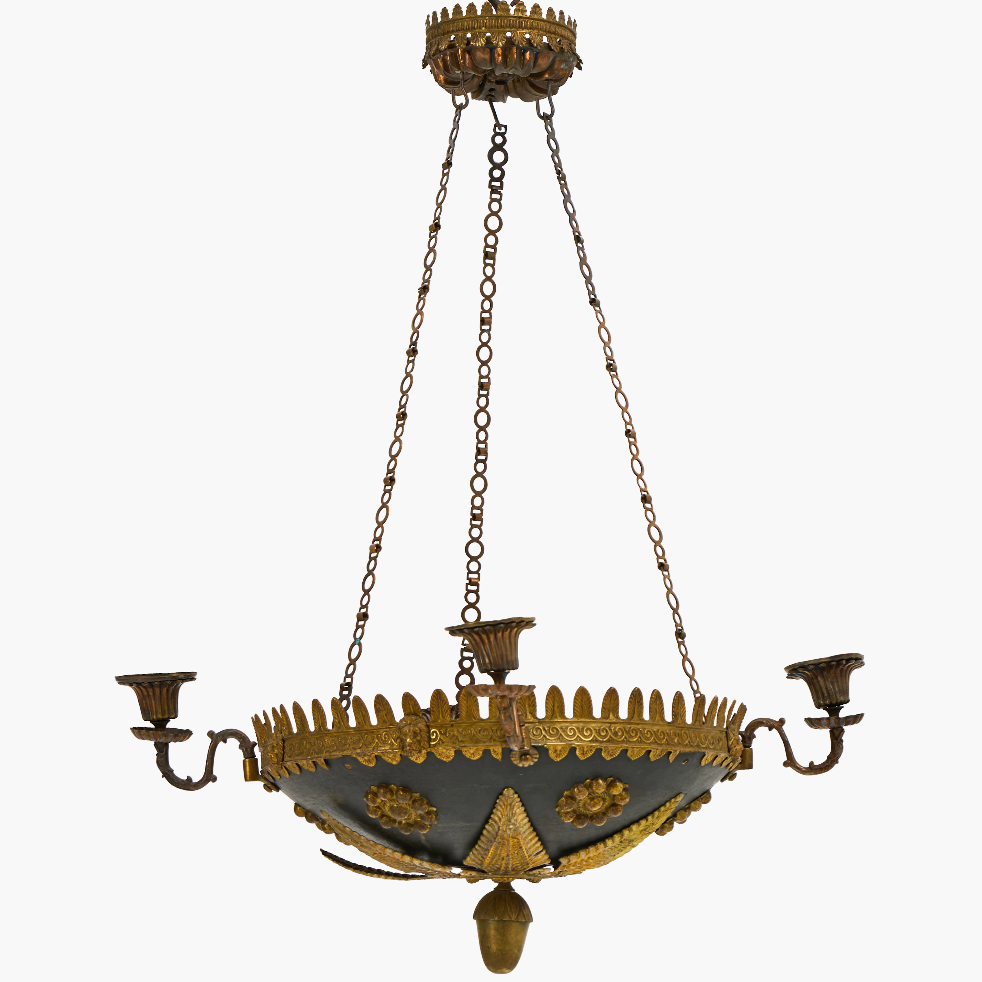 TAKAMPEL, senempire, 1800-tal, för fyra ljus, svartpatinerad plåt