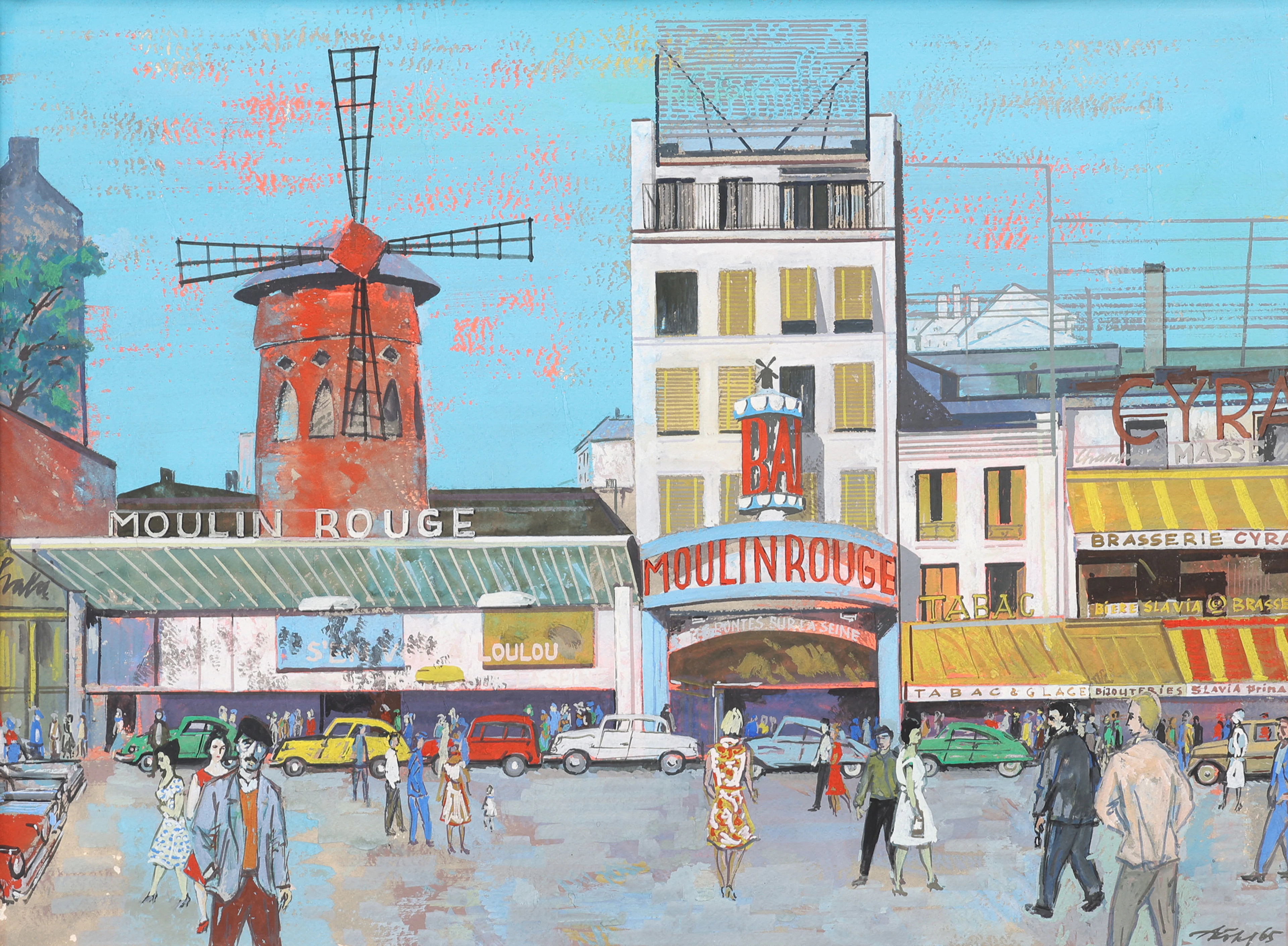 ENDEL KÕKS. GOUACHE PÅ PAPP, MOULIN ROUGE, SIGNERAD OCH DATERAD 1965.