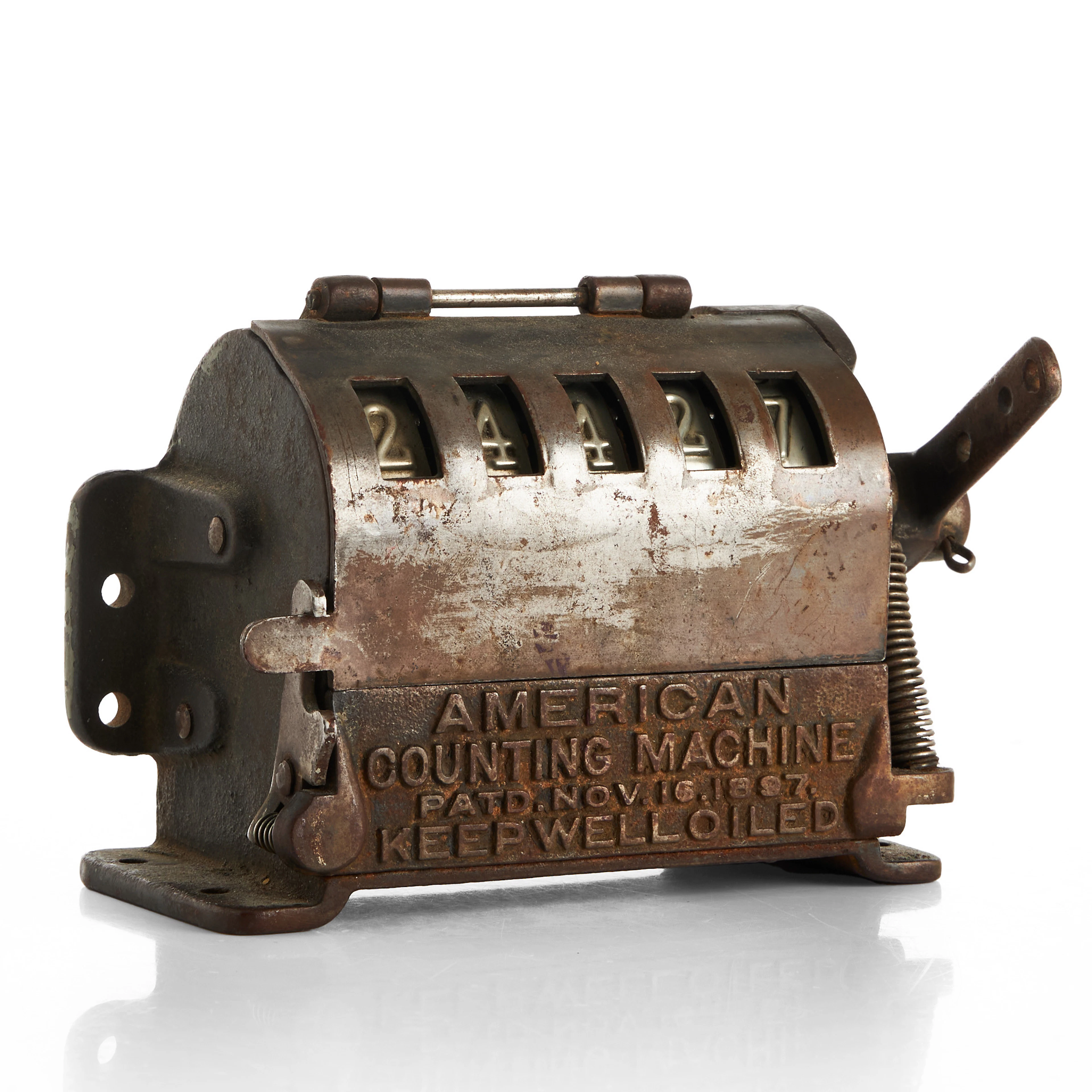 RÄKNESNURRA. American Counting Machine, Patd. Nov 16 1897. Gjutjärn och stål.
