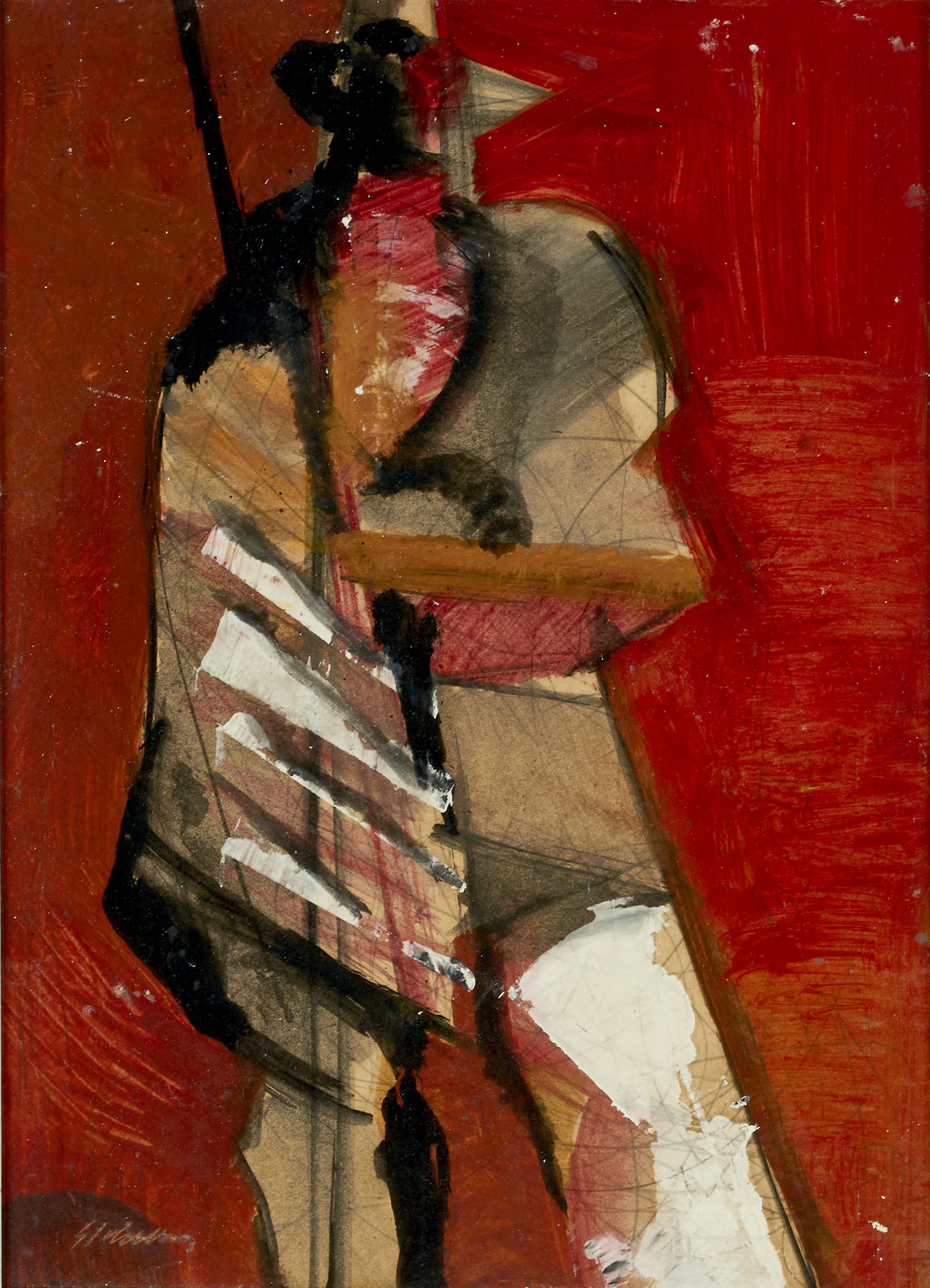 GUNNAR JOHNSSON. Komposition, signerad, mixed media på pannå.