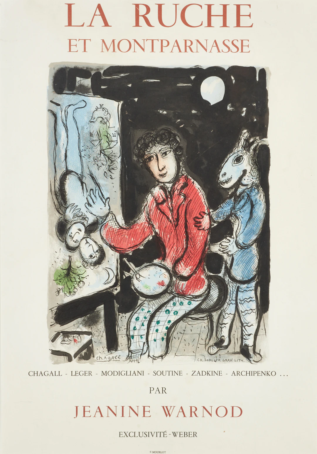 CHAGALL, LA RUCHE ET MONTPARNASSE, Mourlot, litografisk affisch.