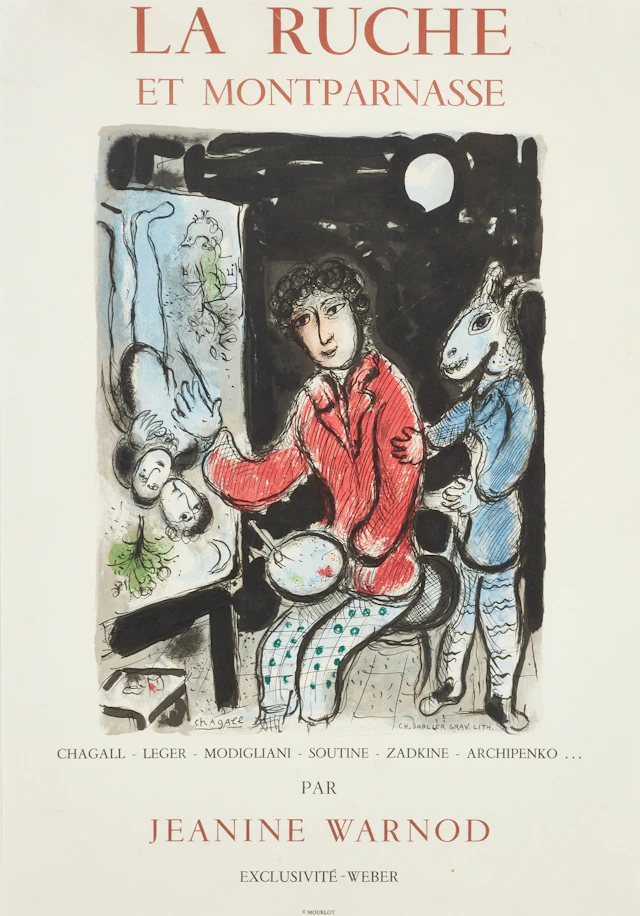 CHAGALL, LA RUCHE ET MONTPARNASSE, Mourlot, litografisk affisch.