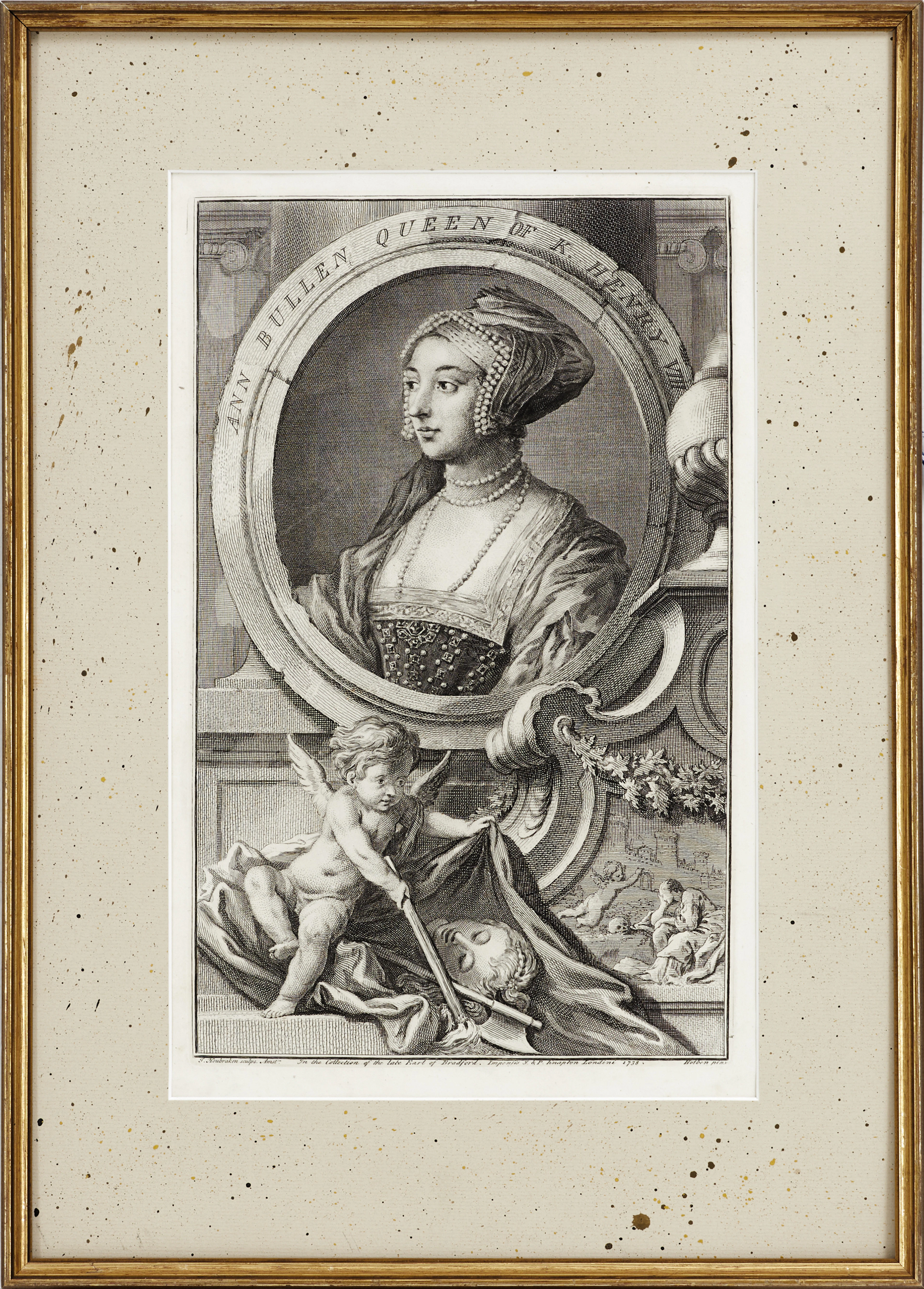 GRAVYR, ANN BULLEN QUEEN OF K. HENRY VIII, Houbraken, efter Holbein, 1700-tal.