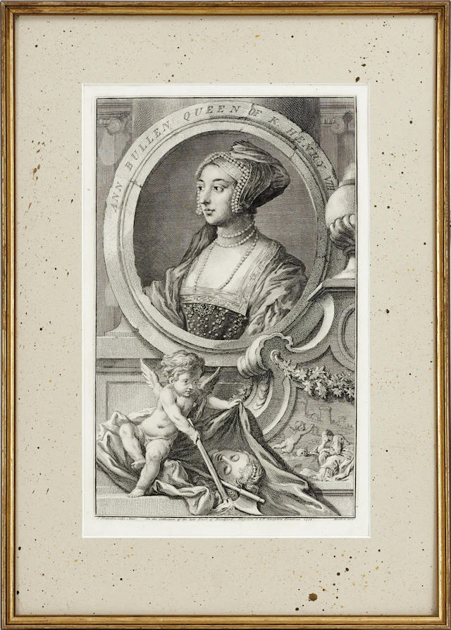 GRAVYR, ANN BULLEN QUEEN OF K. HENRY VIII, Houbraken, efter Holbein, 1700-tal.
