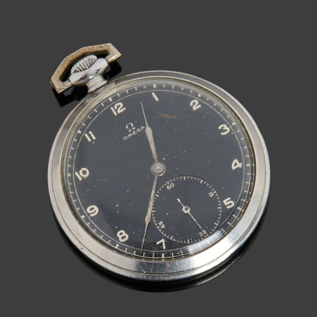 OMEGA, fickur, boett i stål, svart urtavla.